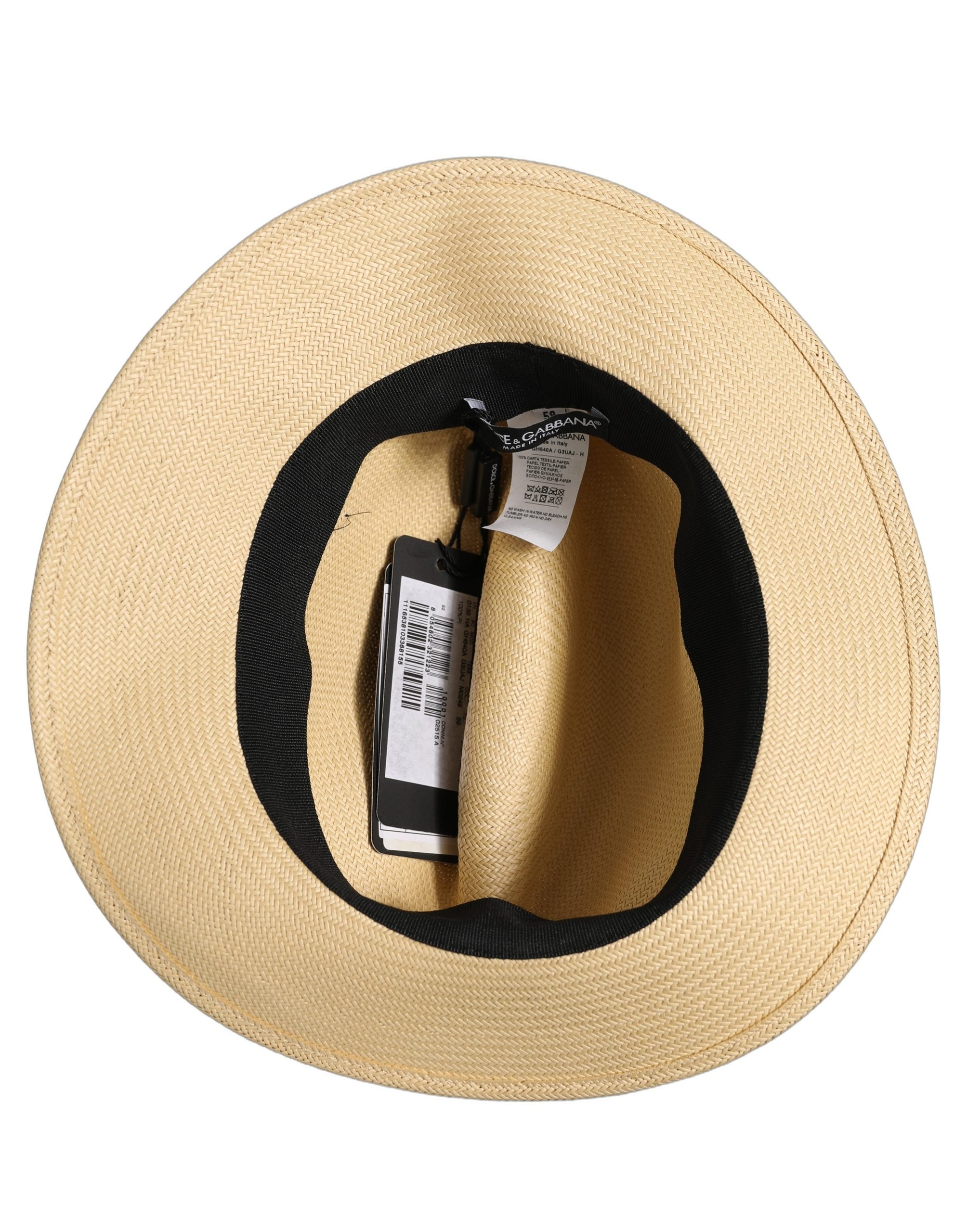 Dolce & Gabbana Men Beige Paper Straw Fedora Panama Capello Men's Hat
