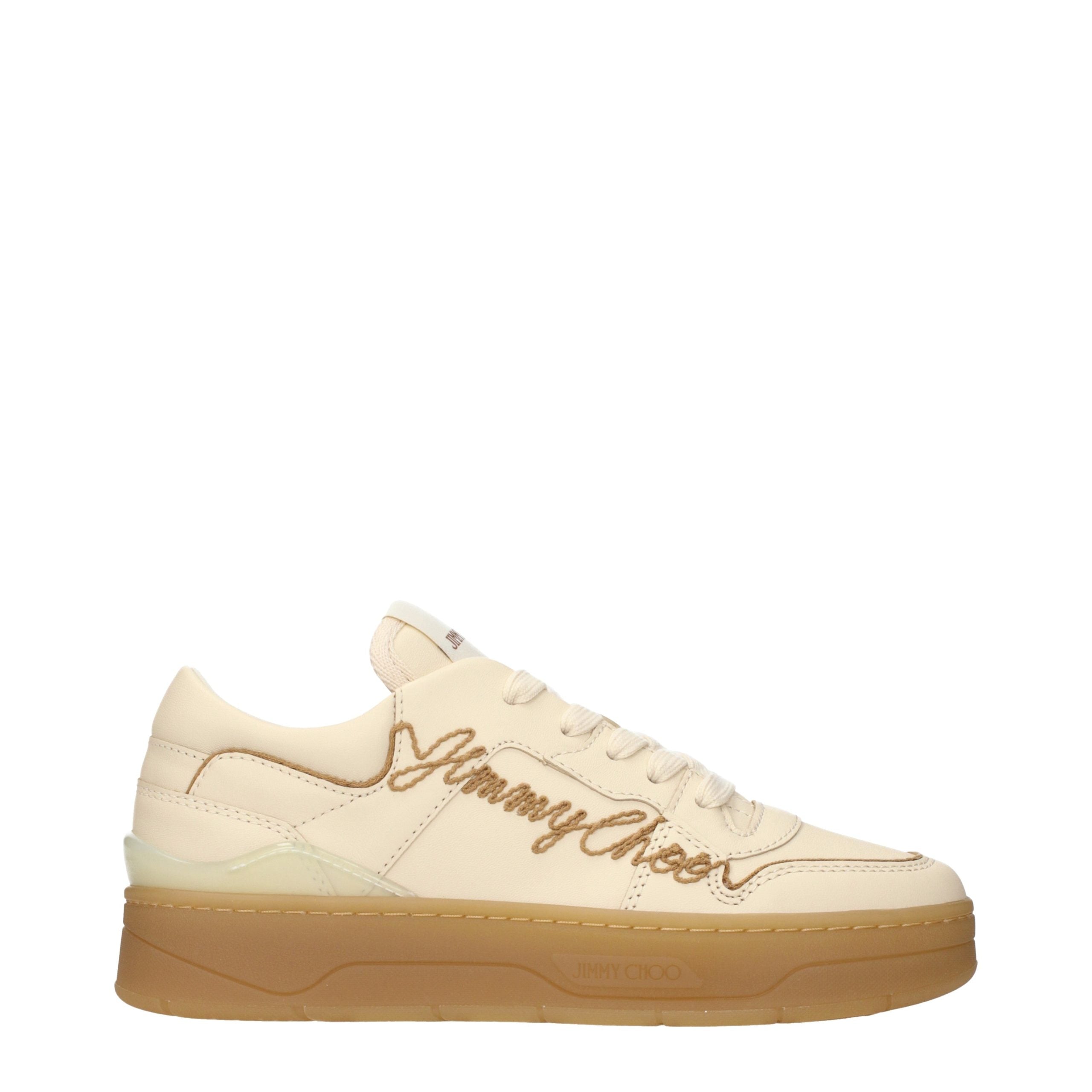 Jimmy Choo Beige Leather Low Top Women's Sneakers