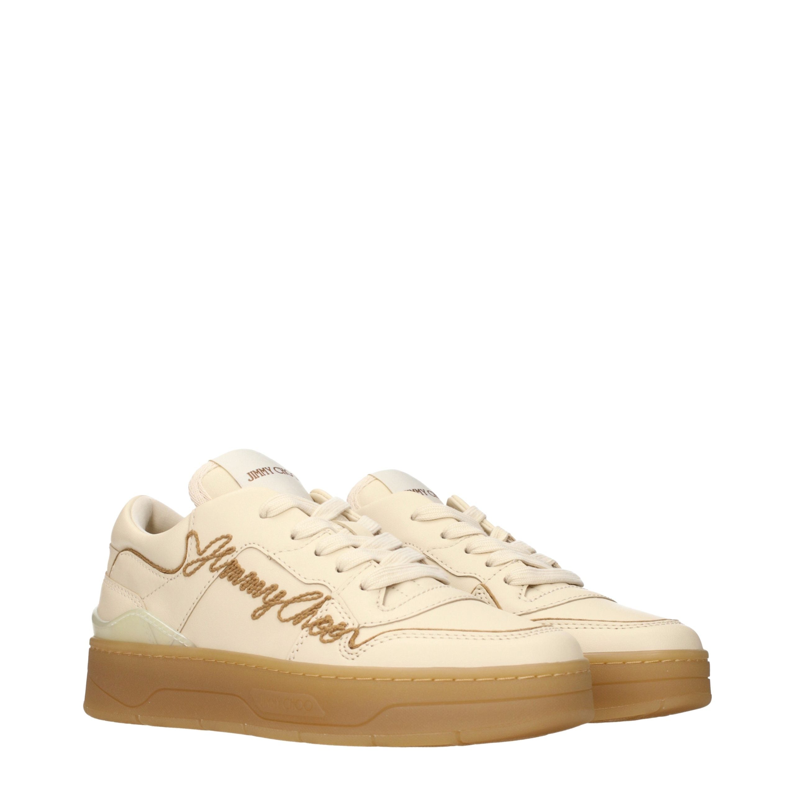 Jimmy Choo Beige Leather Low Top Women's Sneakers