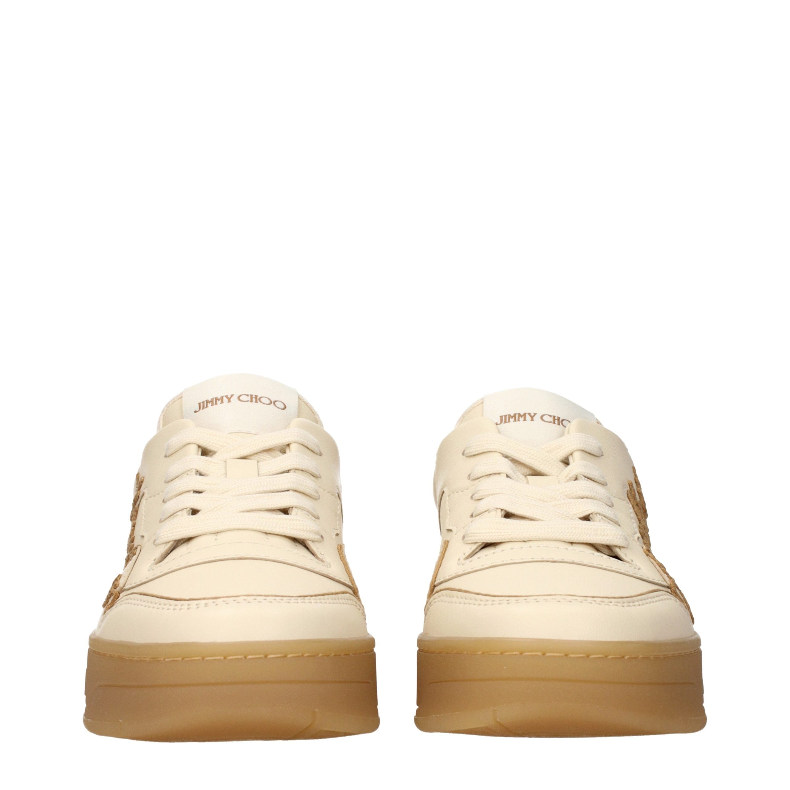 Jimmy Choo Beige Leather Low Top Women's Sneakers