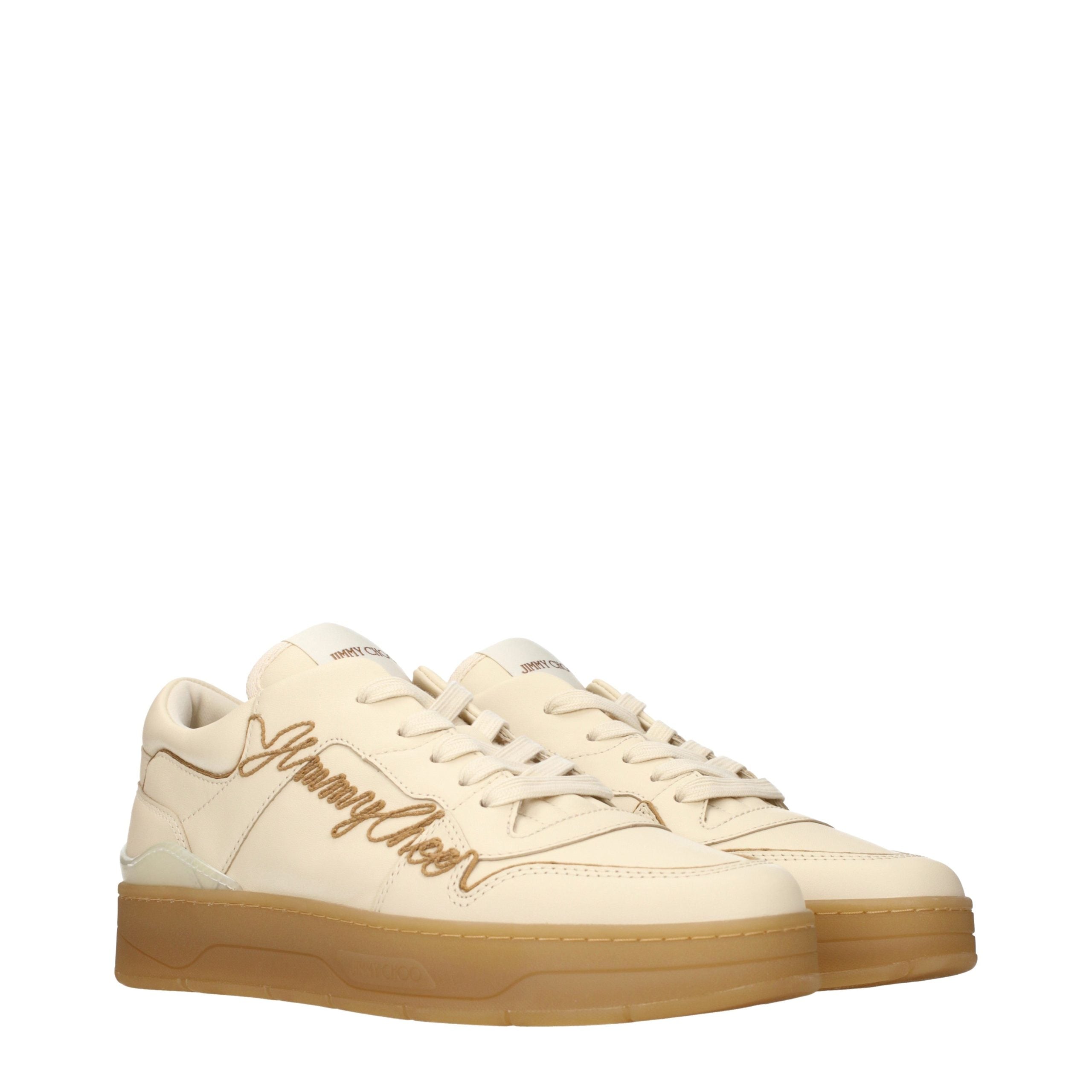 Jimmy Choo Beige Leather Low Top Men's Sneakers