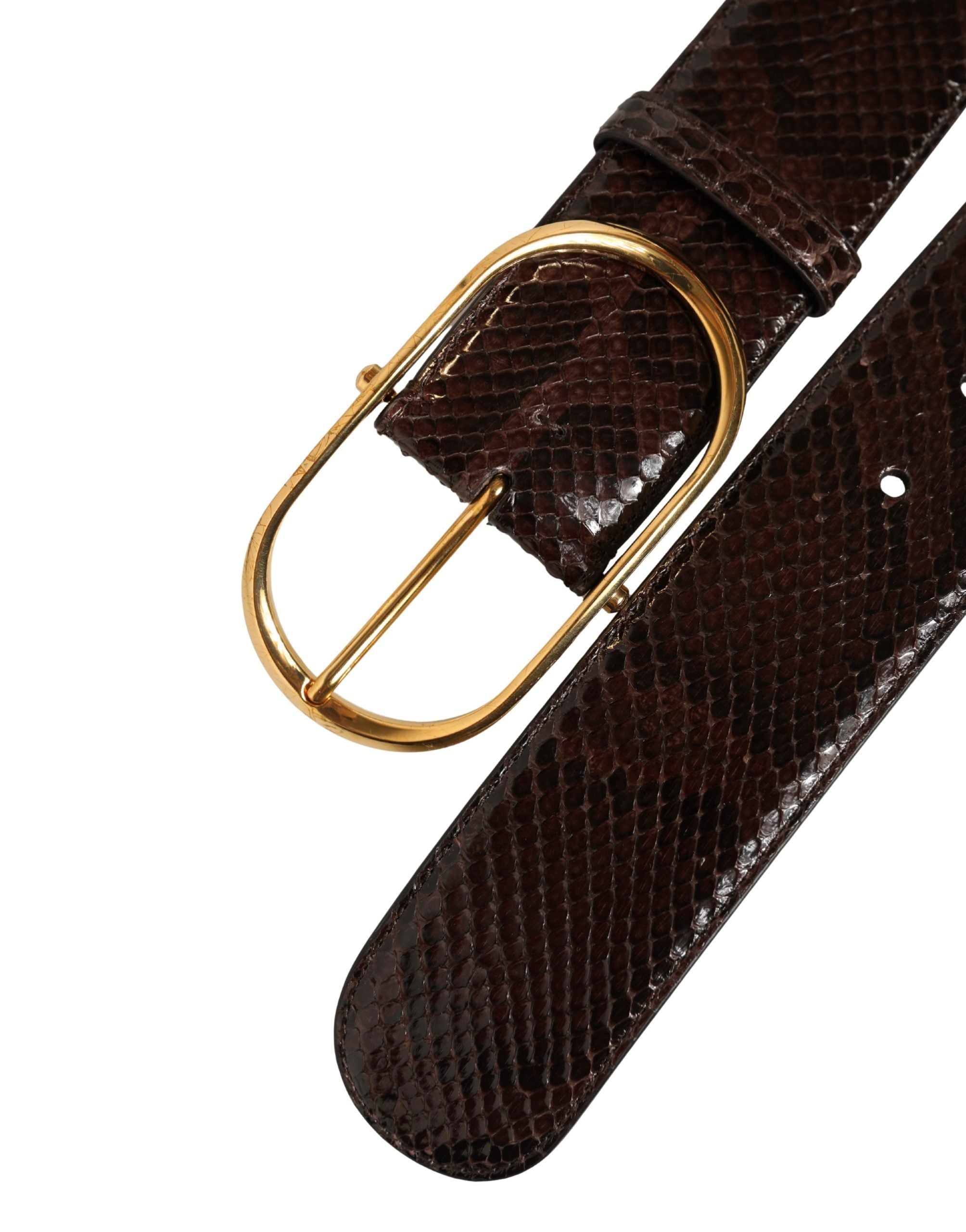 Dolce & Gabbana Brown Python Leather Gold Metal Buckle Women's Belt
