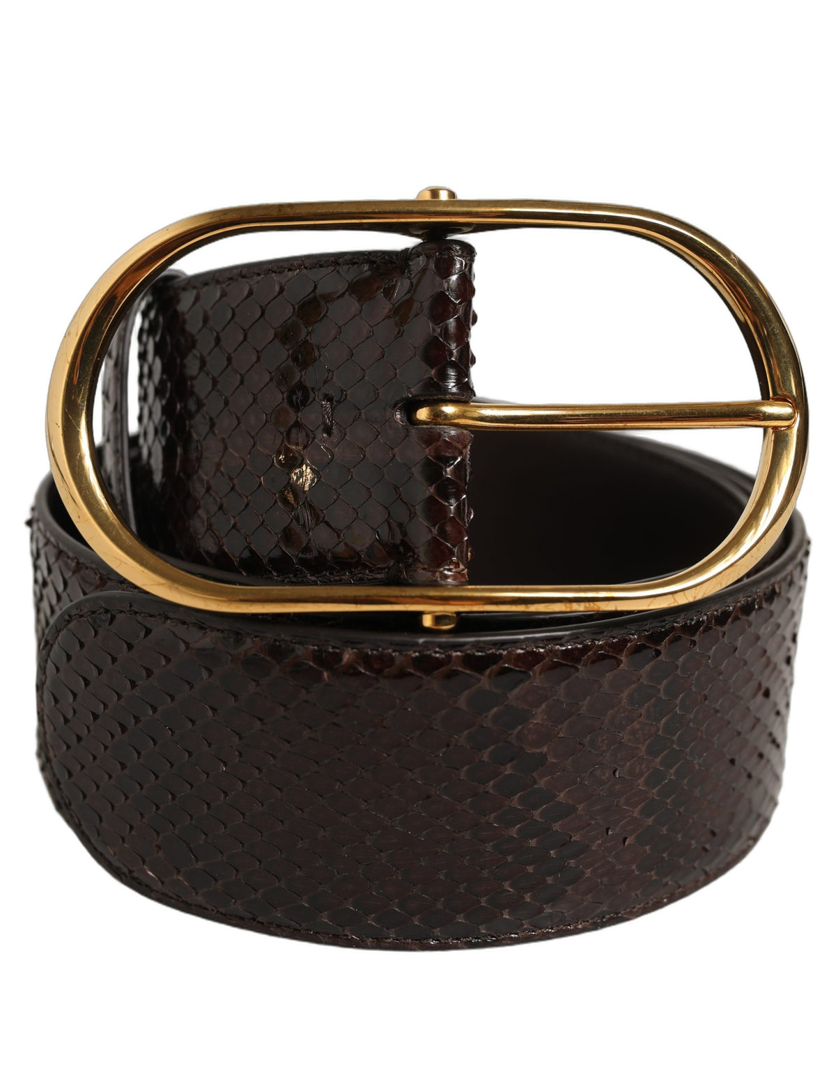 Dolce & Gabbana Brown Python Leather Gold Metal Buckle Women's Belt