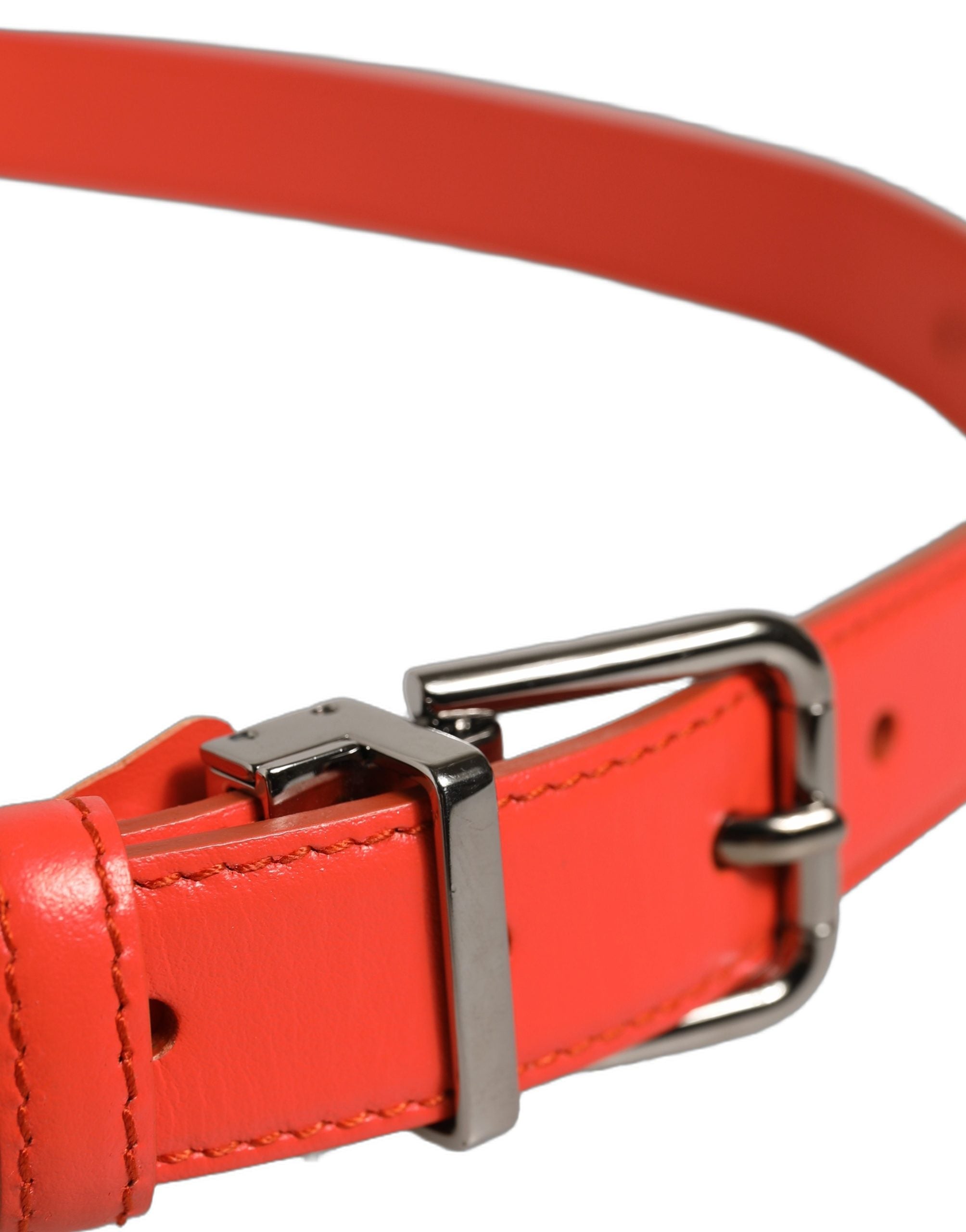 Dolce & Gabbana Red Leather Silver Metal Buckle Cintura Women's Belt