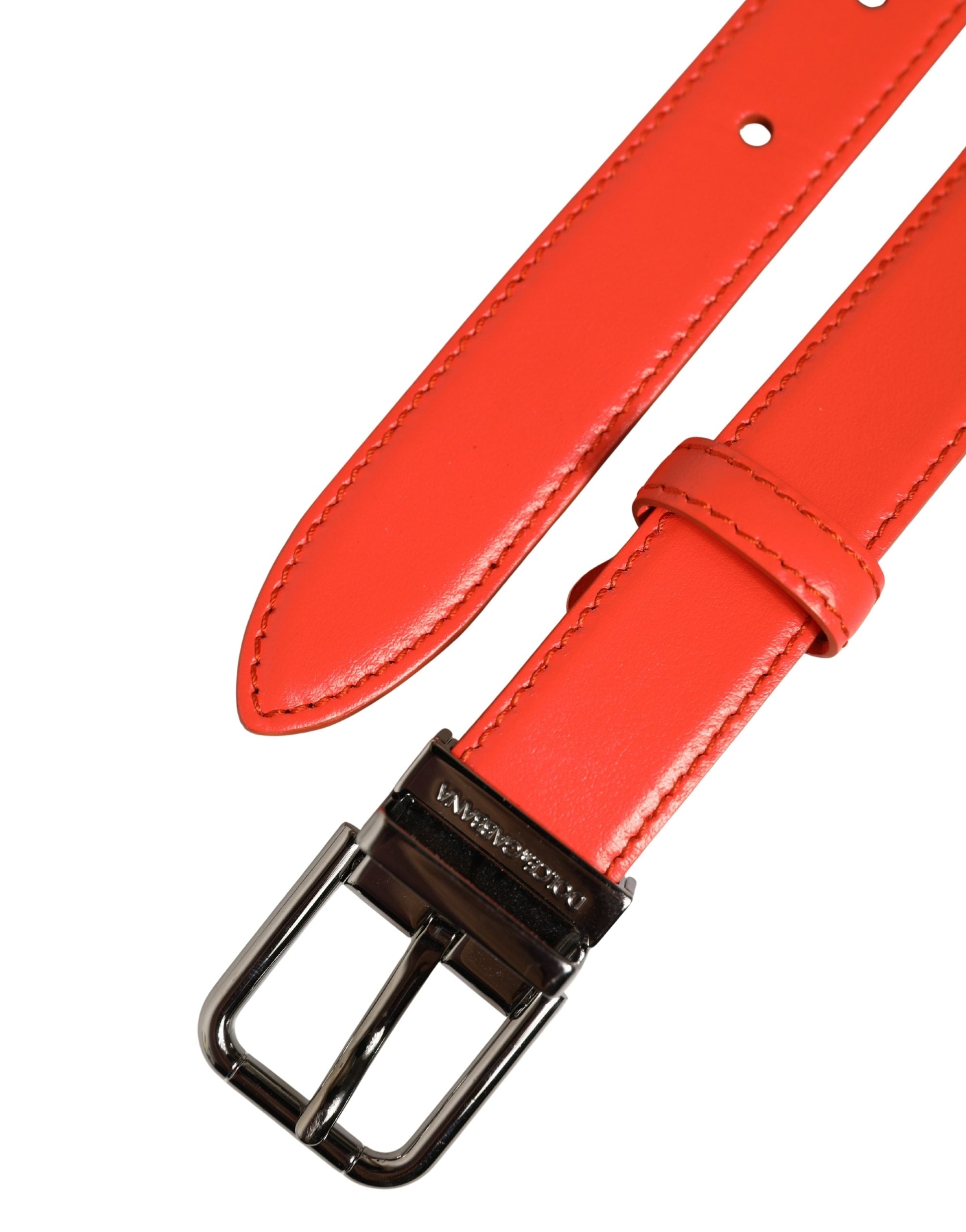 Dolce & Gabbana Red Leather Silver Metal Buckle Cintura Women's Belt