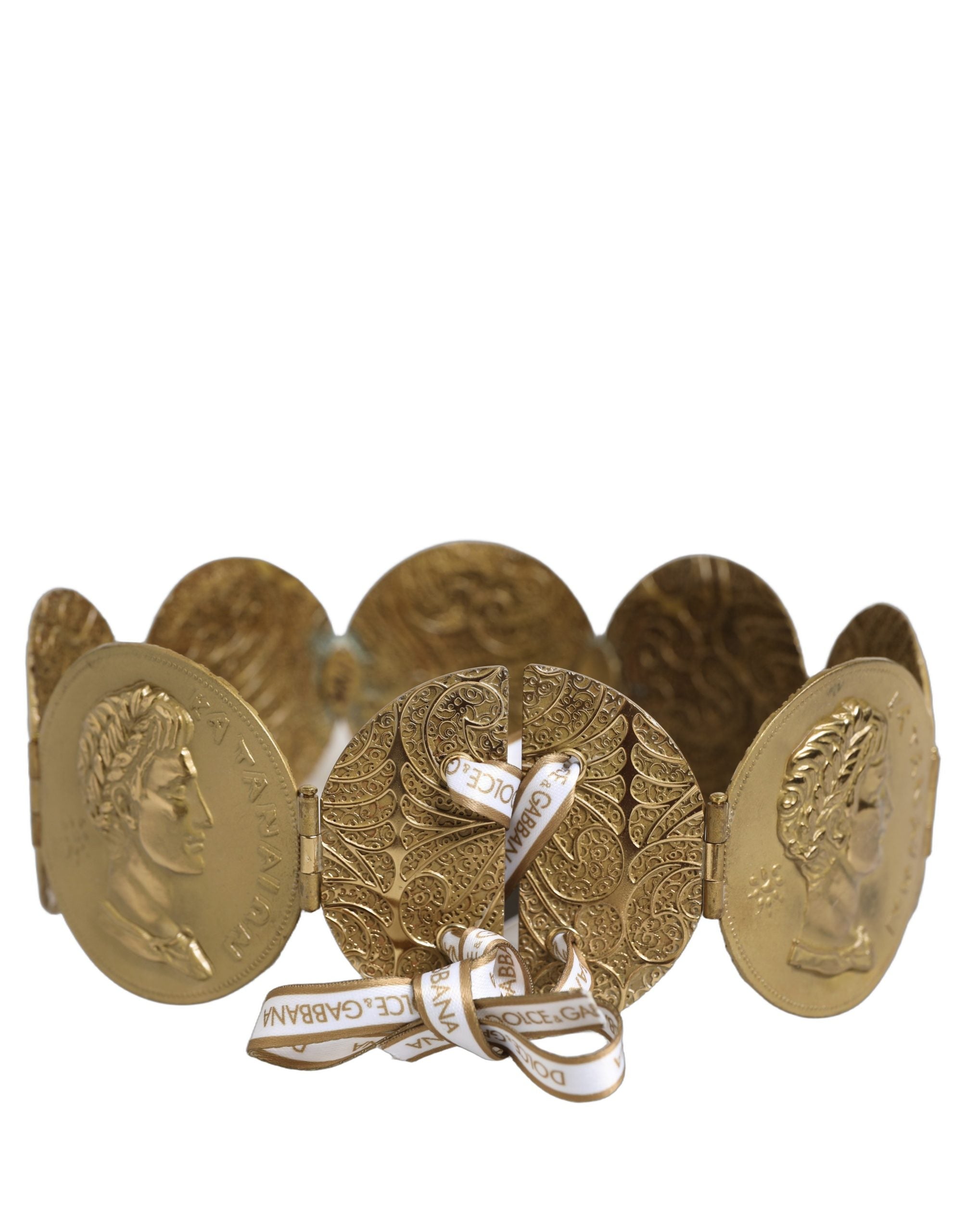 Dolce & Gabbana Gold Tone Brass Coin Metal Waist Cintura Women's Belt