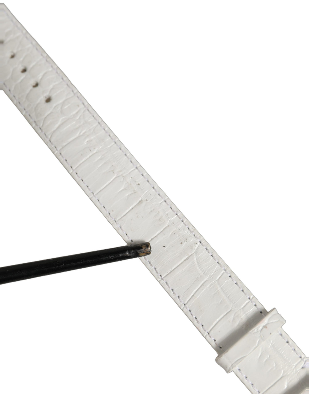 Dolce & Gabbana White Embossed Leather Gold Buckle Belt Strap Women's Bracelet (Pre-Owned)
