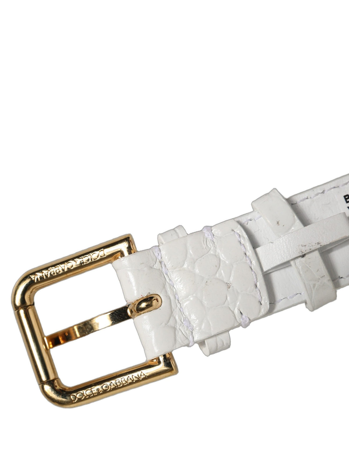 Dolce & Gabbana White Embossed Leather Gold Buckle Belt Strap Women's Bracelet (Pre-Owned)