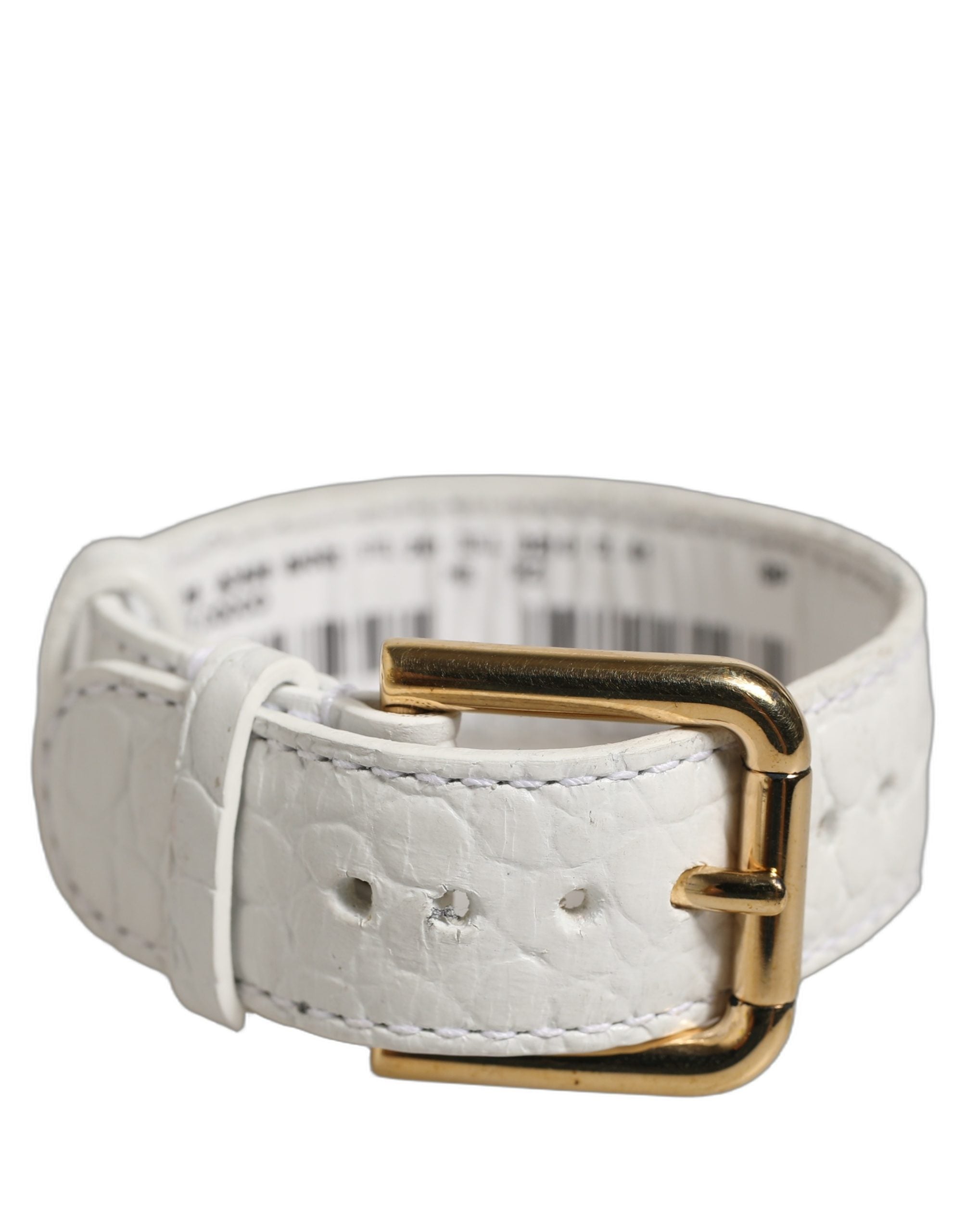 Dolce & Gabbana White Embossed Leather Gold Buckle Belt Strap Women's Bracelet (Pre-Owned)