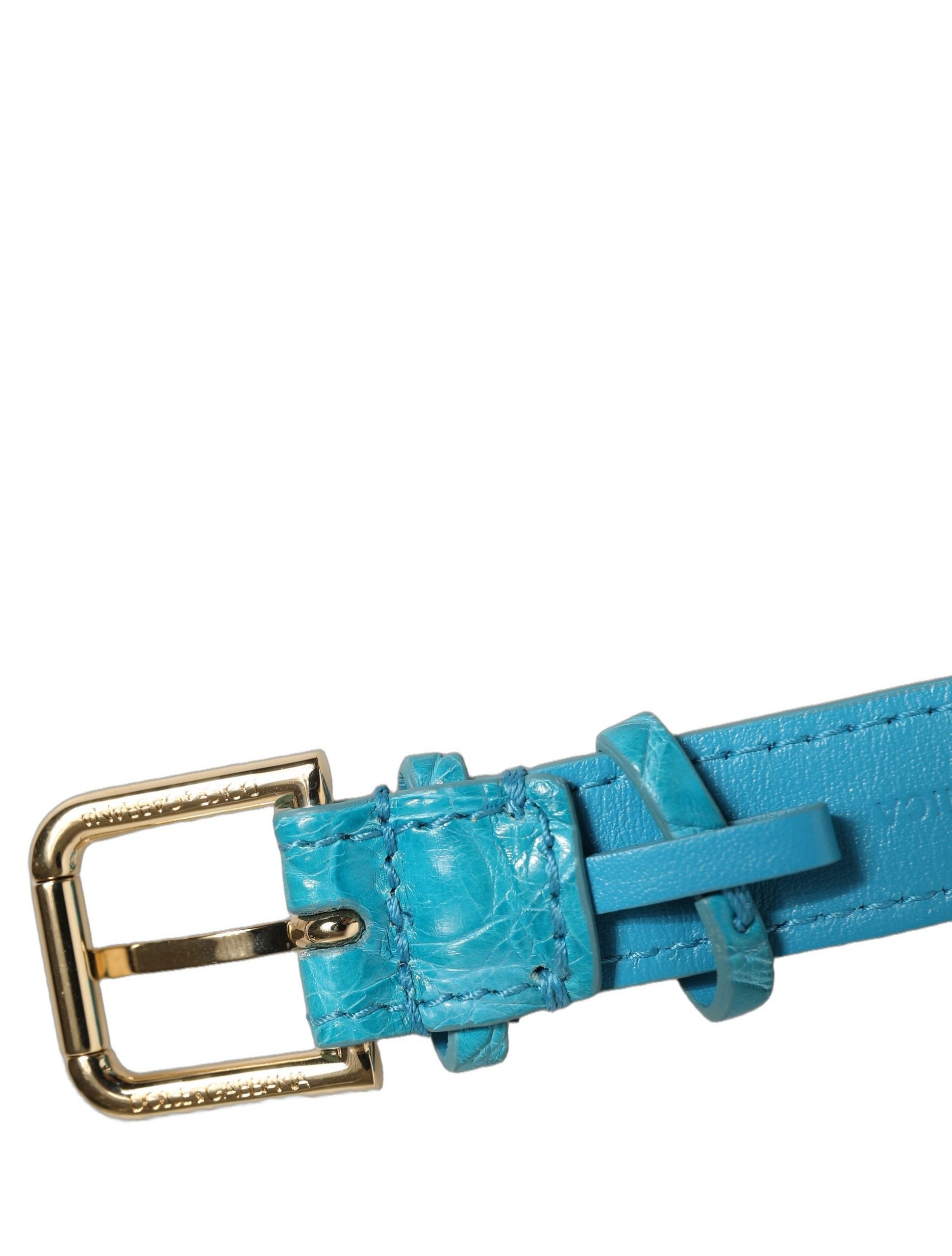 Dolce & Gabbana Turquoise Texture Leather Gold Buckle Belt Strap Women's Bracelet