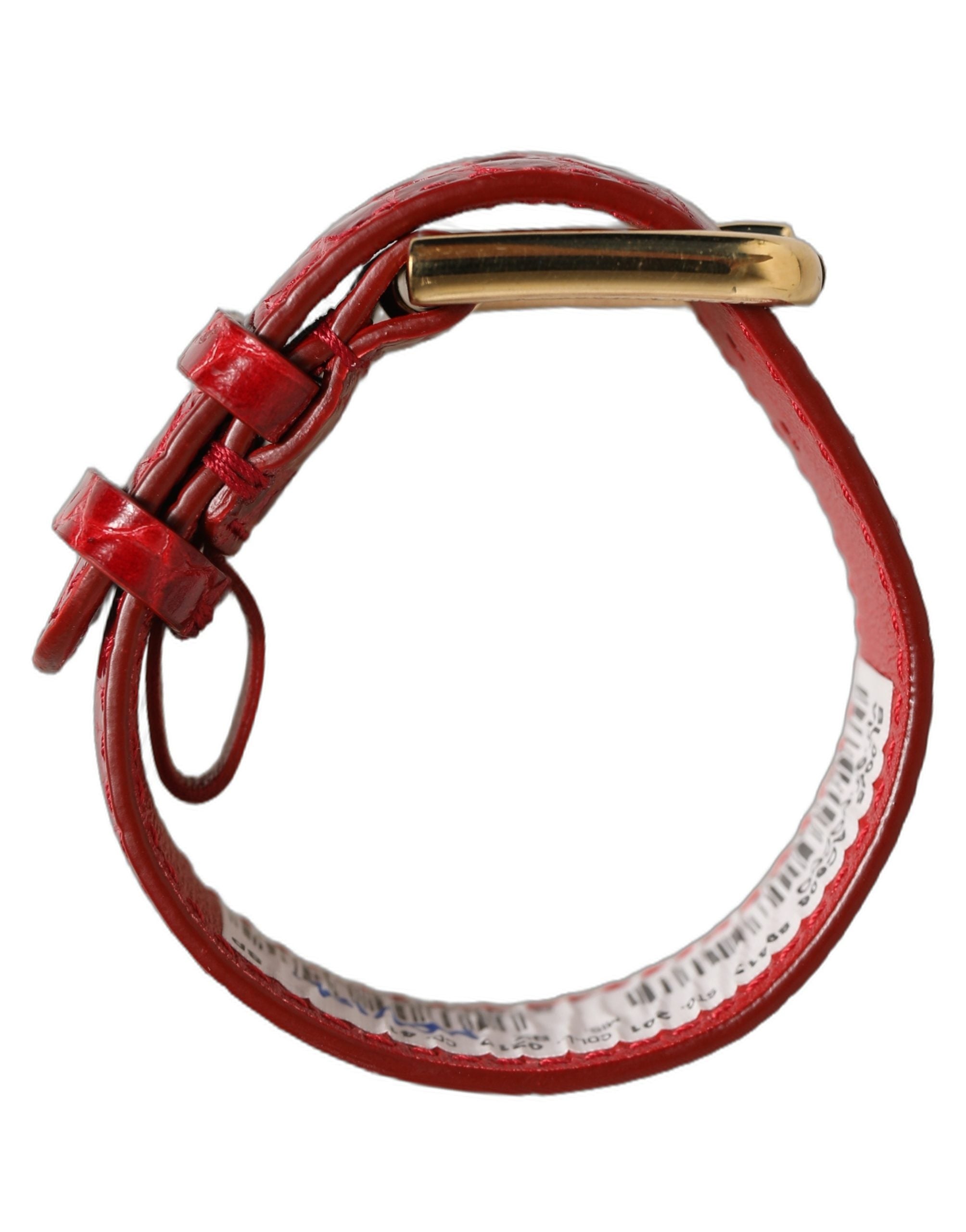 Dolce & Gabbana Red Embossed Leather Gold Buckle Belt Strap Women's Bracelet (Pre-Owned)