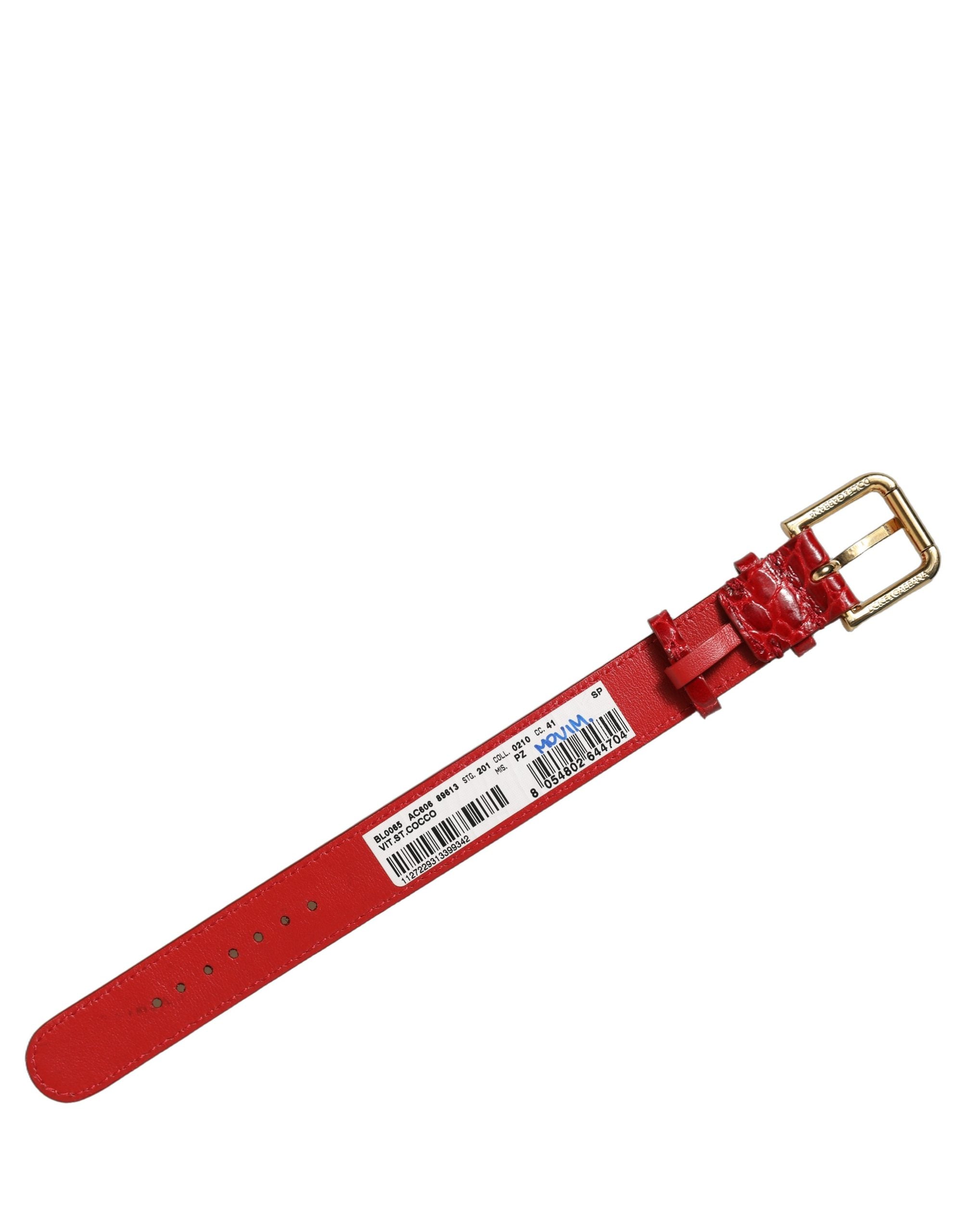 Dolce & Gabbana Red Embossed Leather Gold Buckle Belt Strap Women's Bracelet (Pre-Owned)