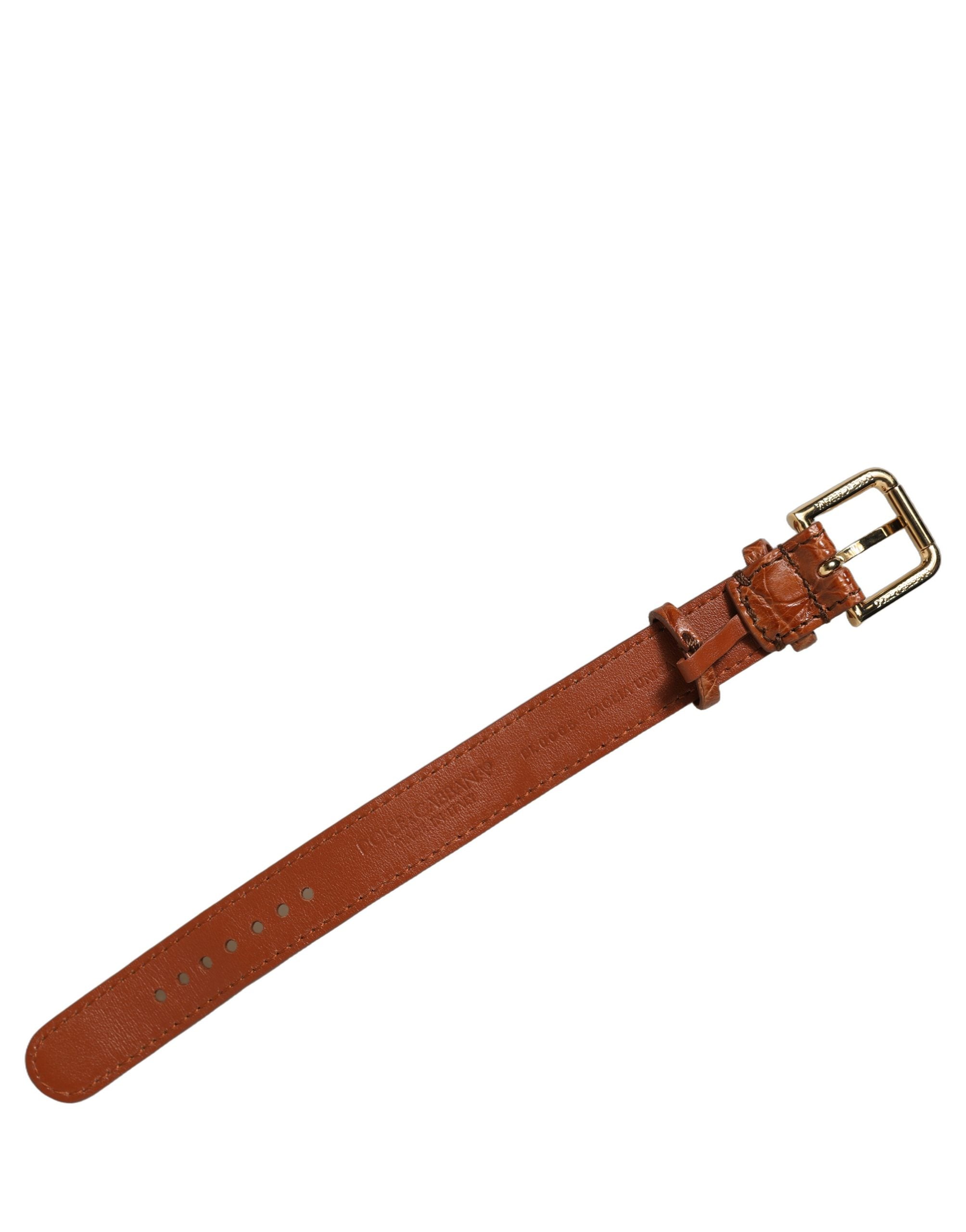 Dolce & Gabbana Brown Textured Leather Gold Buckle Belt Strap Women's Bracelet