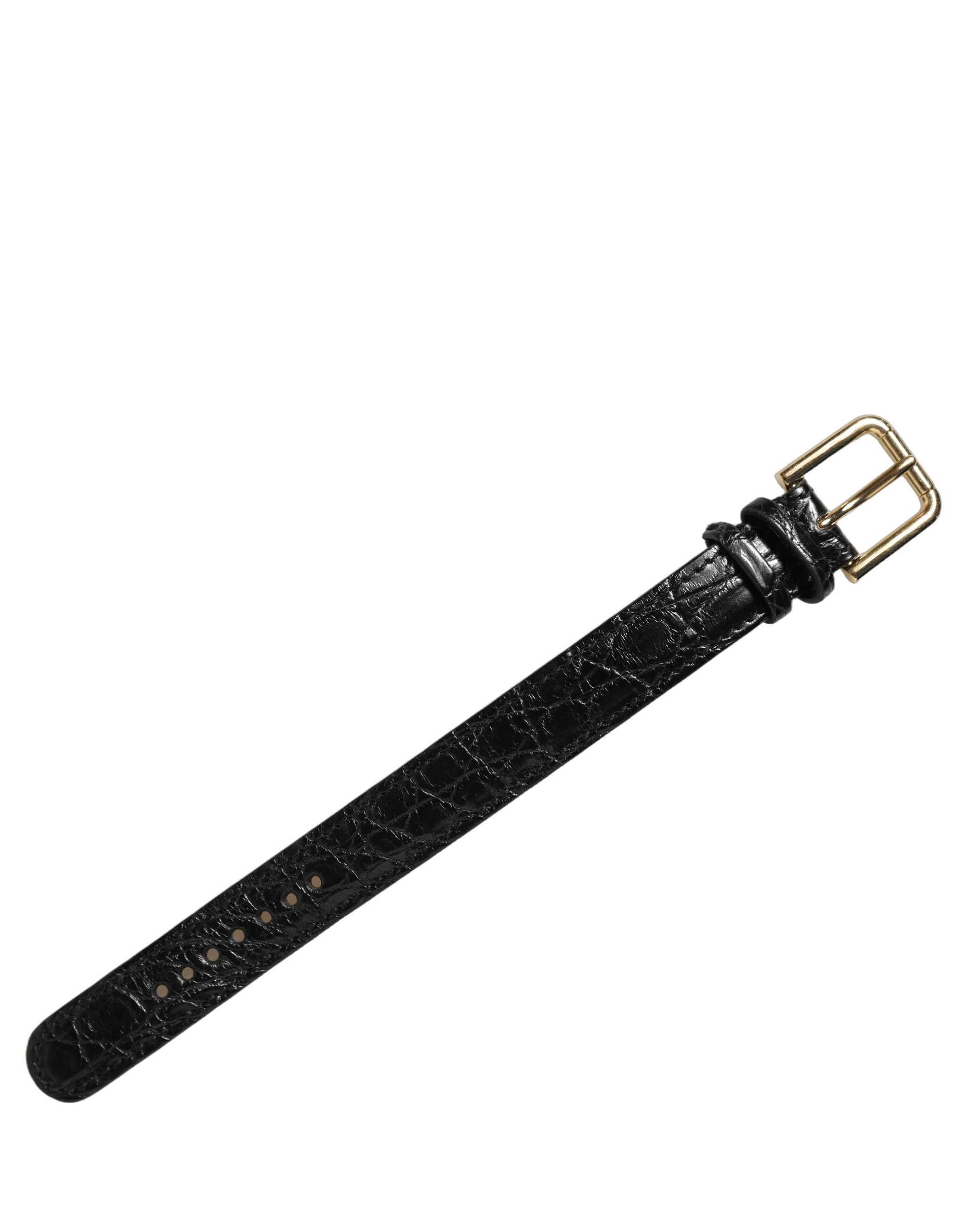 Dolce & Gabbana Black Textured Leather Gold Buckle Belt Strap Women's Bracelet