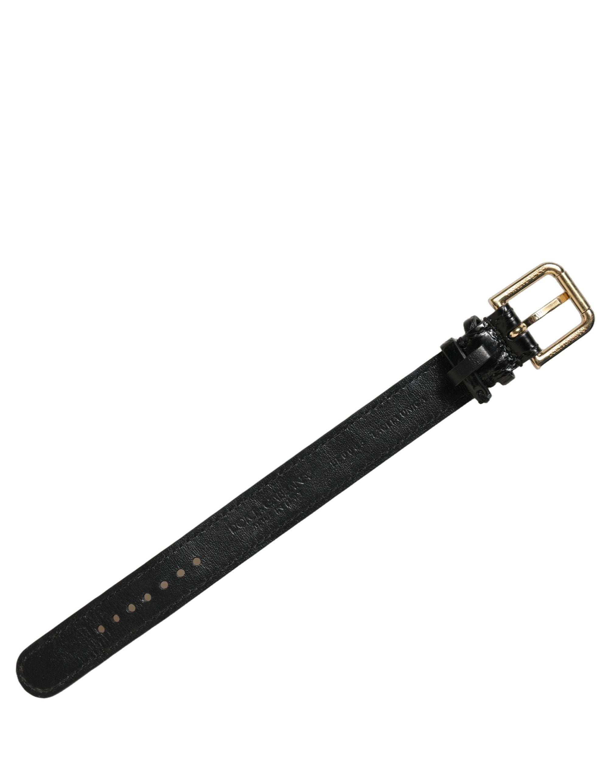 Dolce & Gabbana Black Textured Leather Gold Buckle Belt Strap Women's Bracelet