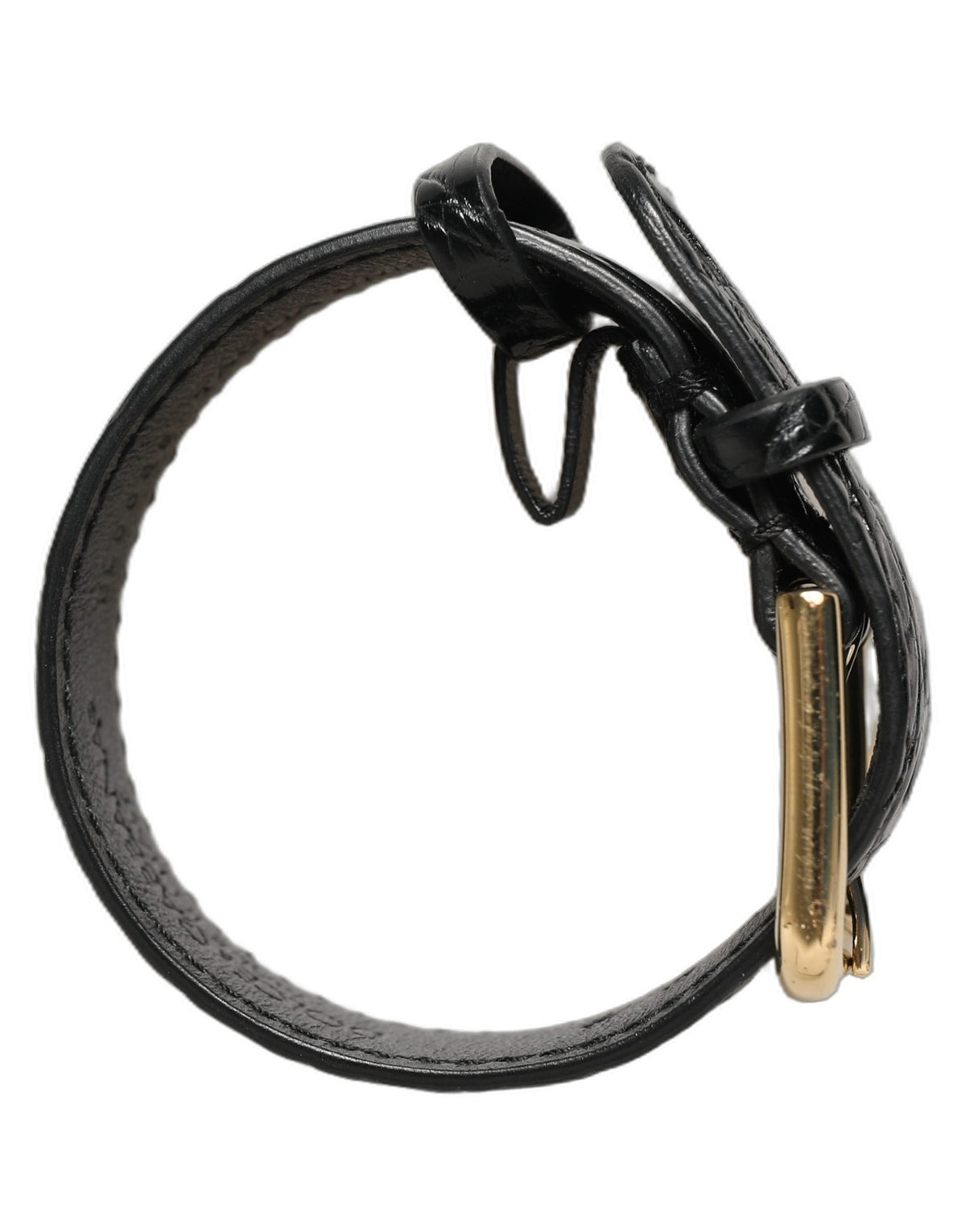 Dolce & Gabbana Black Textured Leather Gold Buckle Belt Strap Women's Bracelet