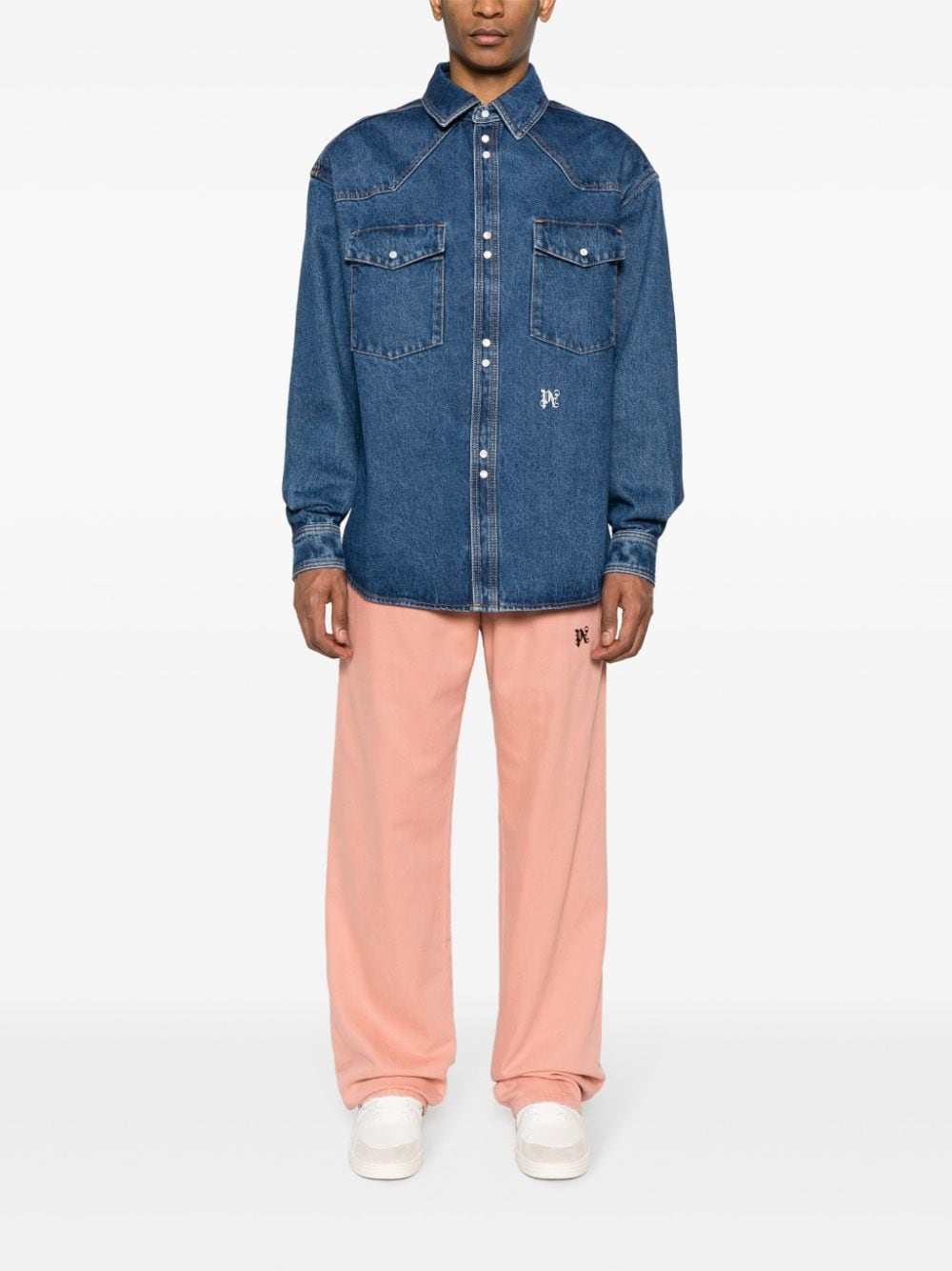 Palm Angels Men's Monogram Denim Shirt