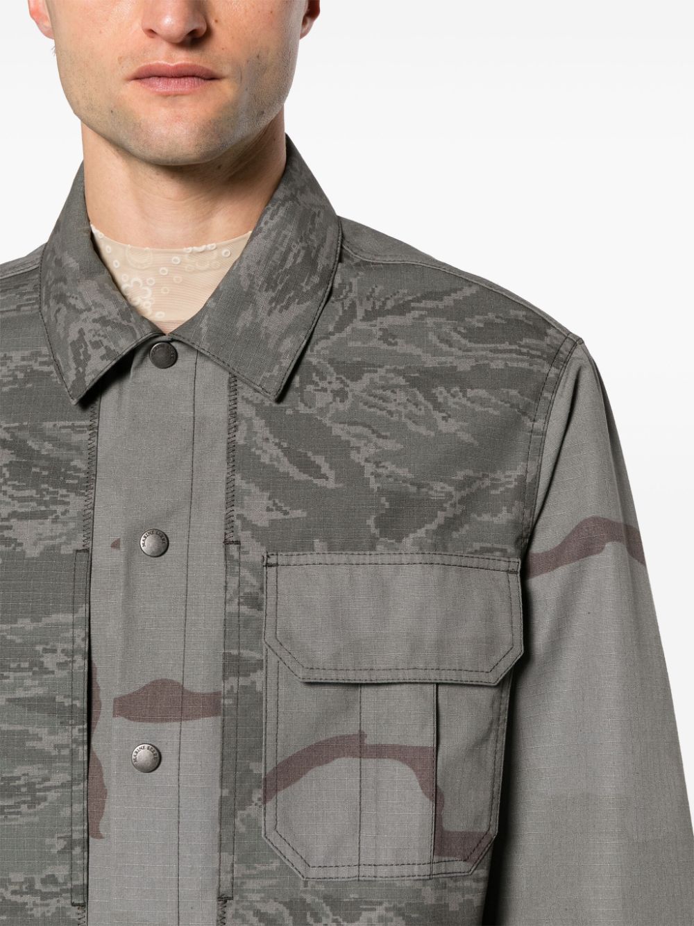 Marine Serre Men's Rispstop Classic-Collar Shirt Jacket
