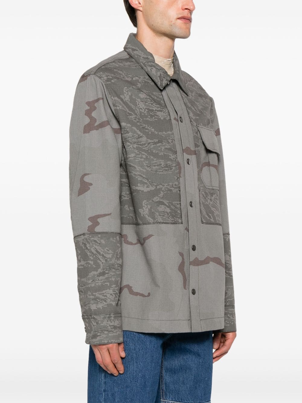 Marine Serre Men's Rispstop Classic-Collar Shirt Jacket