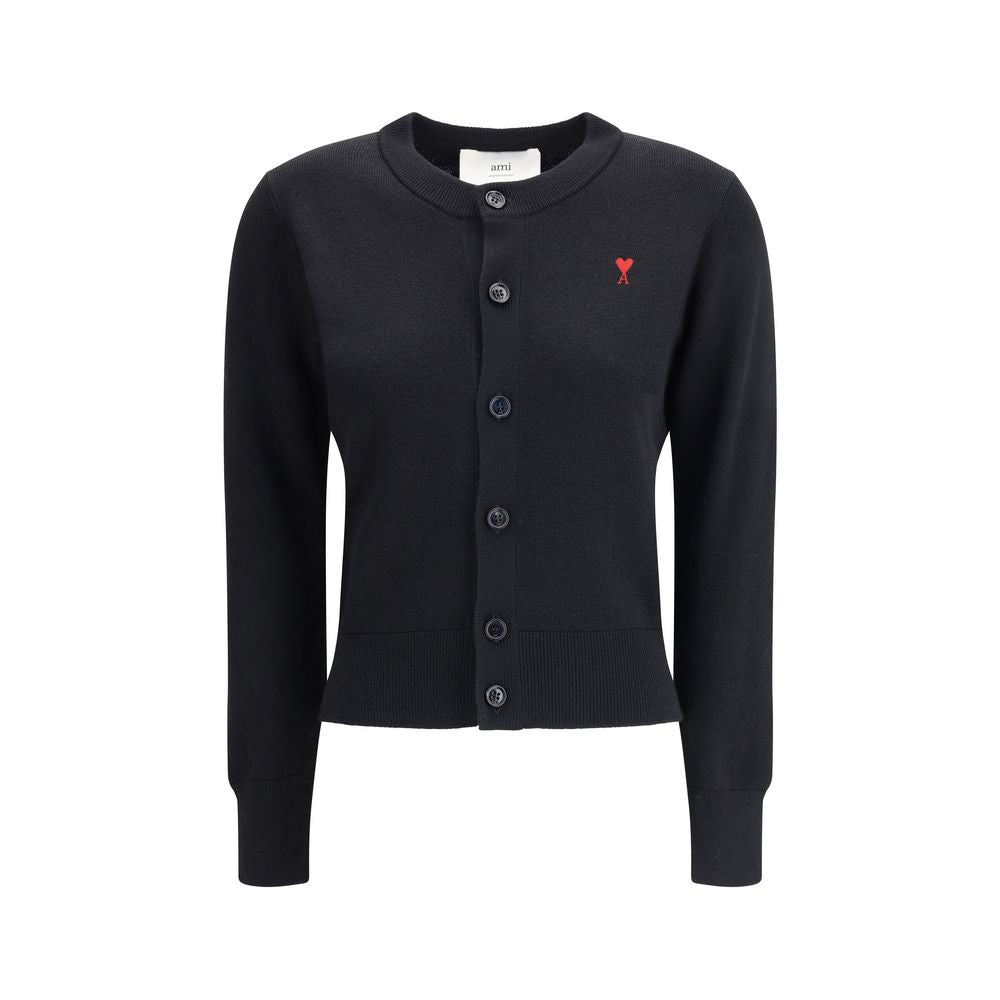 Ami Paris Black Merino Wool Women's Cardigan