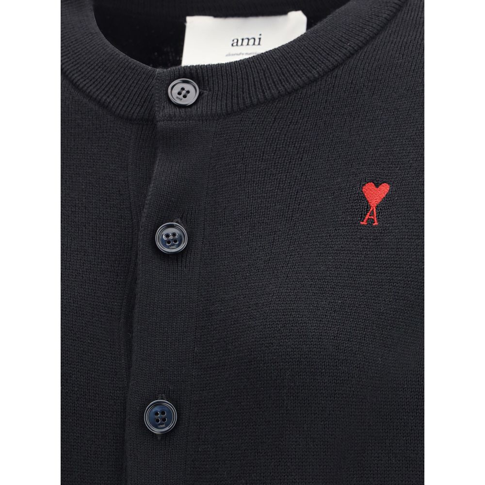 Ami Paris Black Merino Wool Women's Cardigan