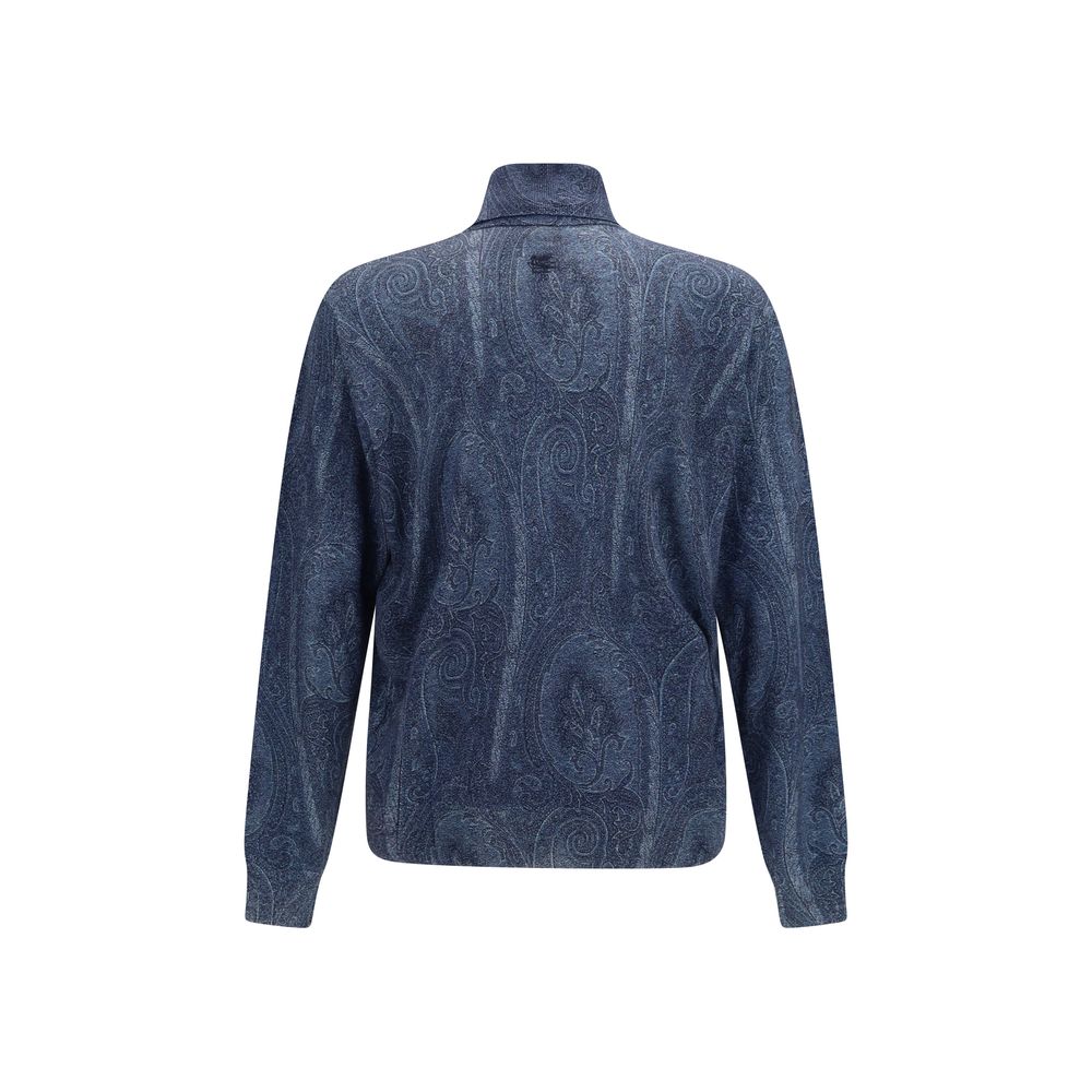 Etro Blue Silk Men's Turtleneck