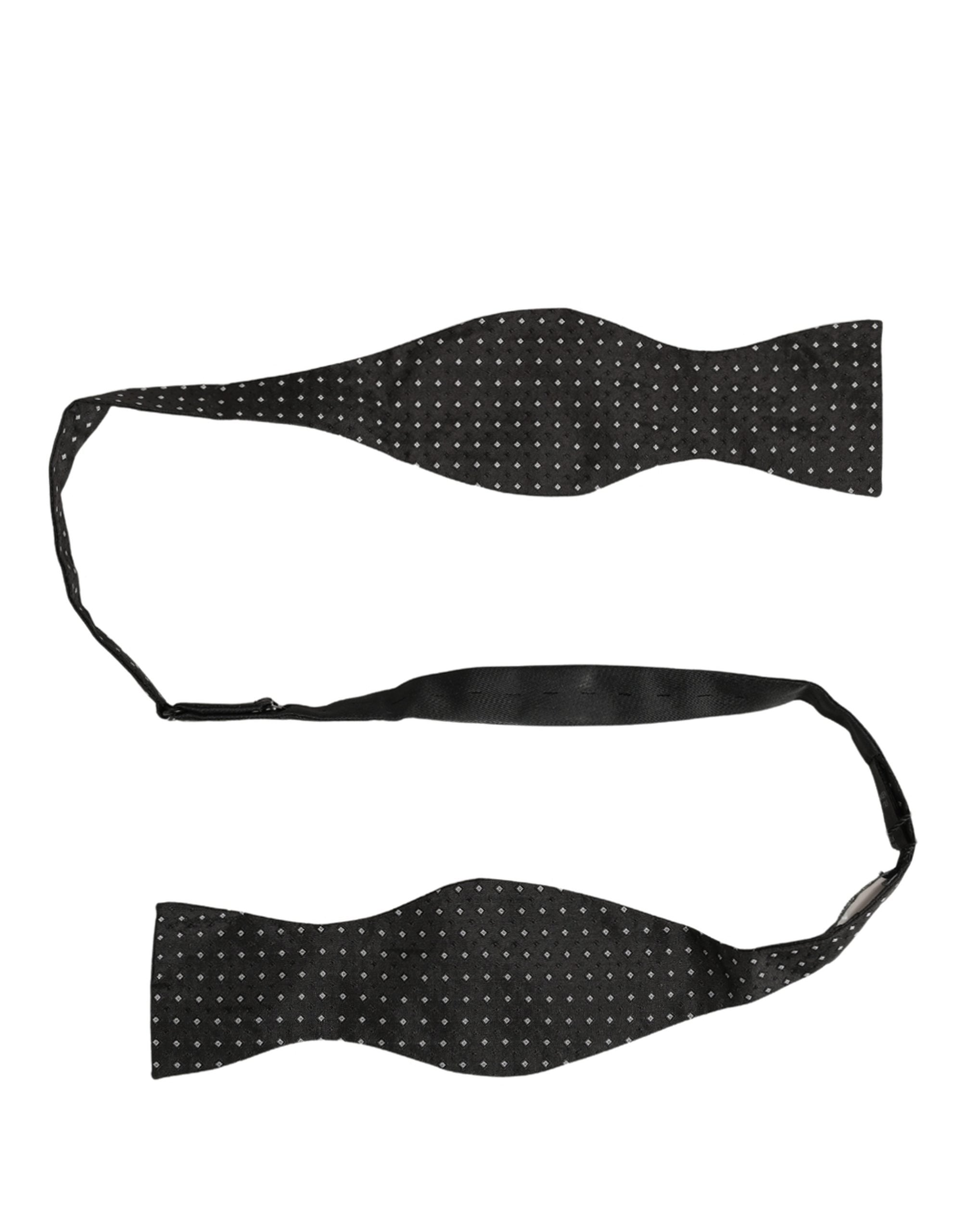 Dolce & Gabbana Black White Polka Dot Adjustable Neck Papillon Bow Men's Tie