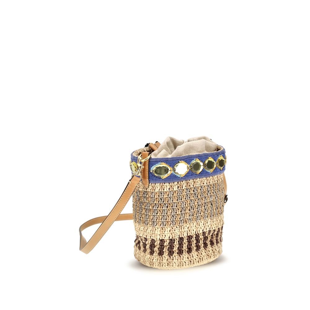Valentino Garavani Beige Raffia Backet Women's Bag