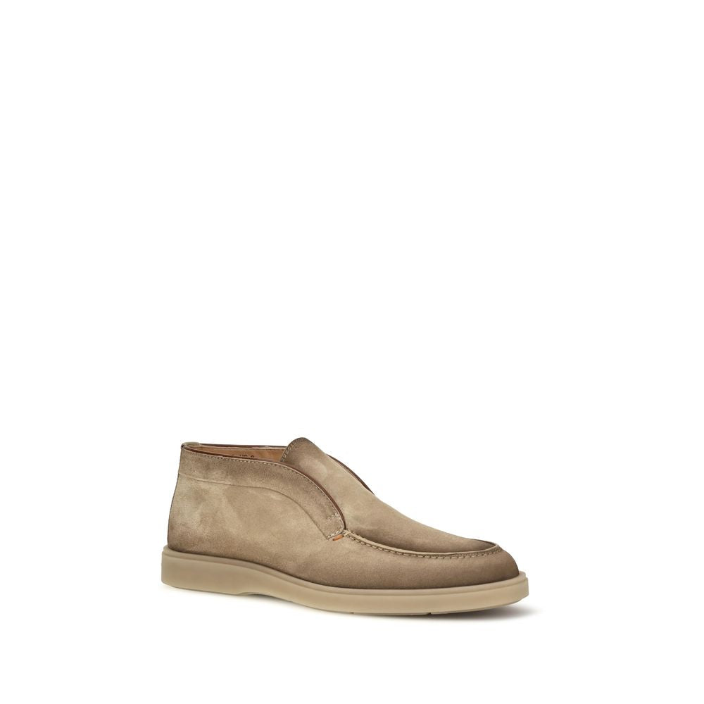 Santoni Beige Suede Leather Slip-On Men's Loafers
