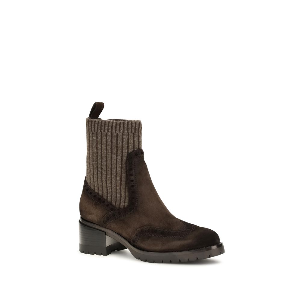 Santoni Brown Calf Leather Bos Taurus Ankle Women's Boots