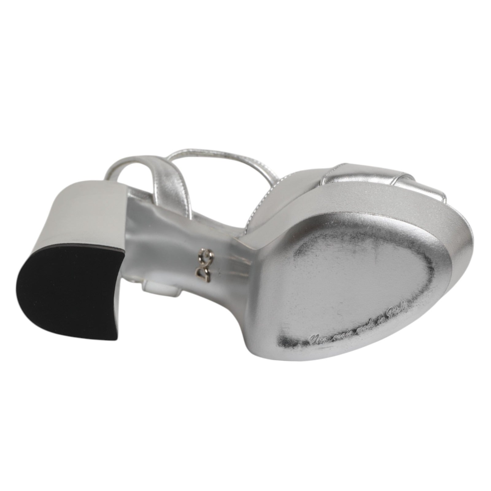 Dolce & Gabbana Silver Logo Ankle Strap Heels Sandals Women's Shoes