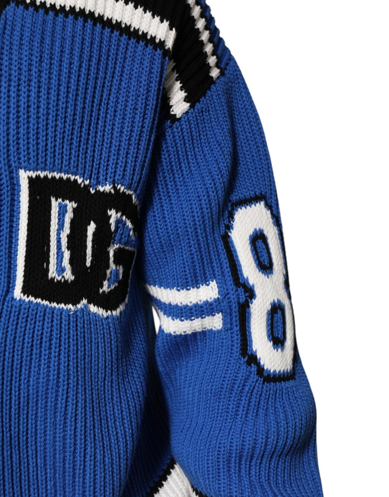 Dolce & Gabbana Blue Cotton Logo Patch Ribbed Knit Cardigan Men's Sweater