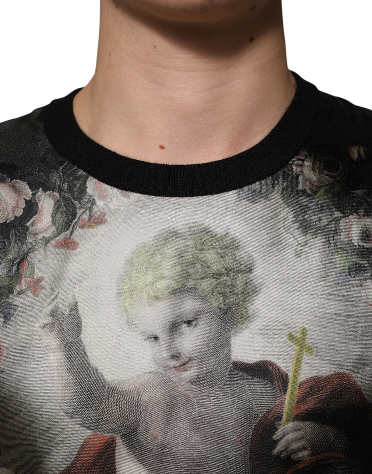 Dolce & Gabbana Black Cashmere Cherub Print Baroque Men's Sweater