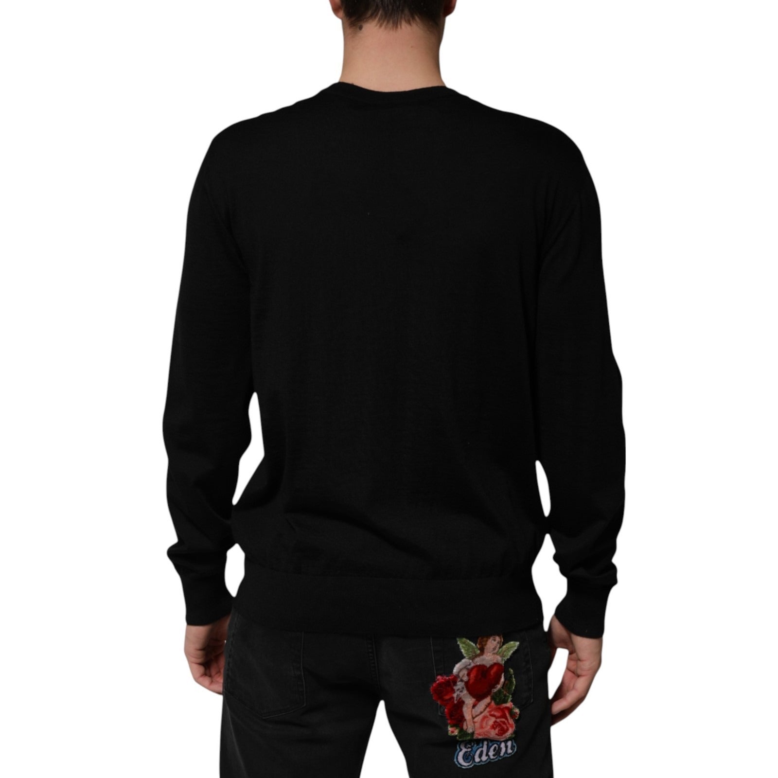 Dolce & Gabbana Black Cashmere Cherub Print Baroque Men's Sweater