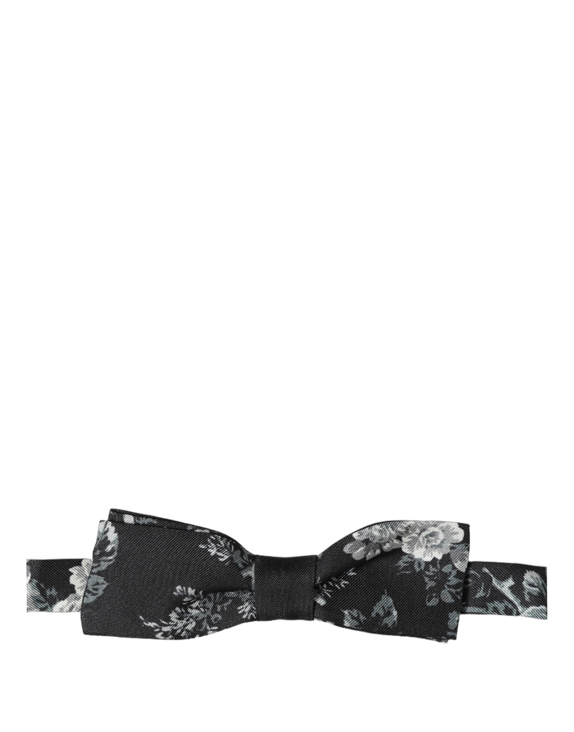 Dolce & Gabbana Black Floral Silk Adjustable Neck Men Papillon Bow Men's Tie