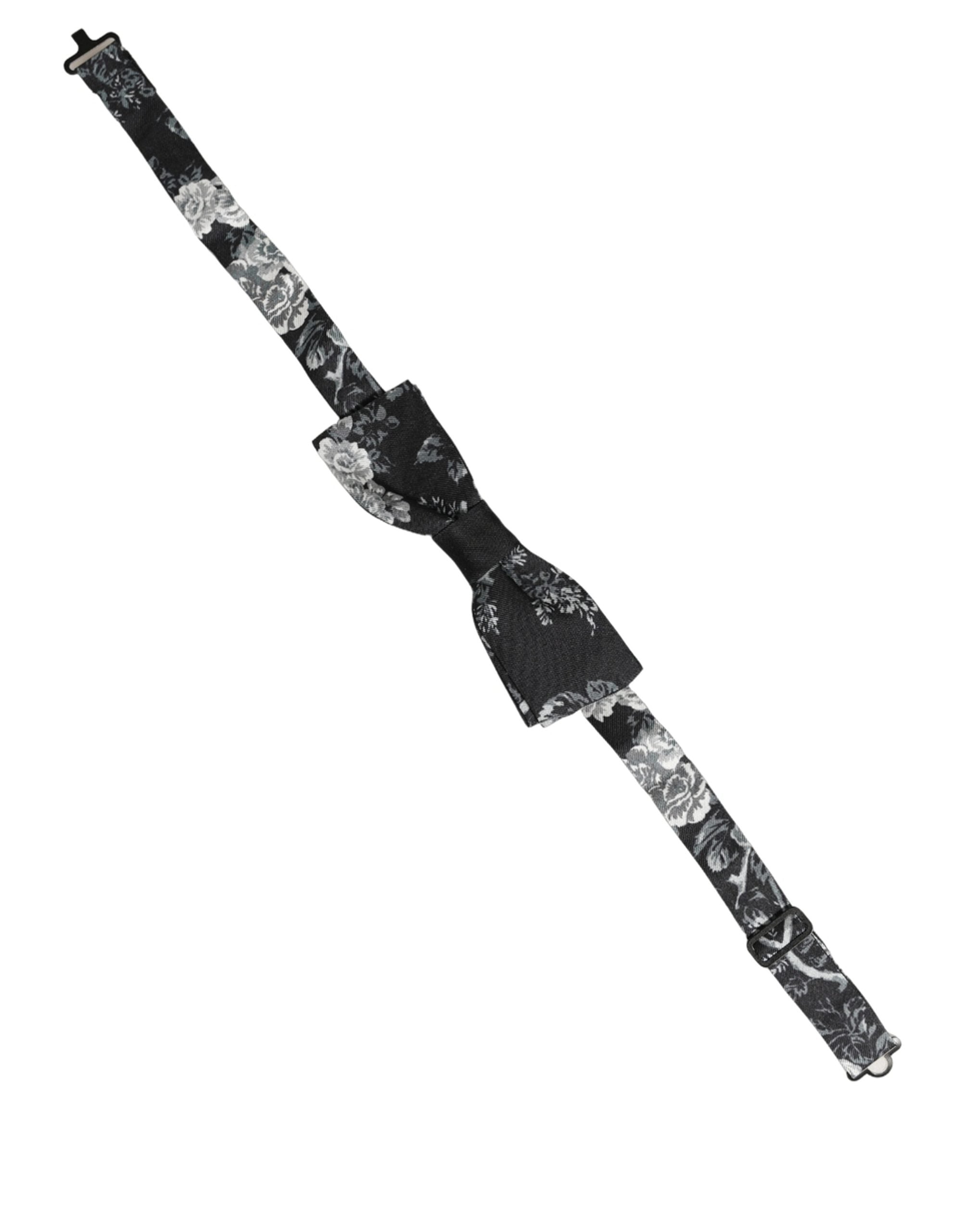 Dolce & Gabbana Black Floral Silk Adjustable Neck Men Papillon Bow Men's Tie