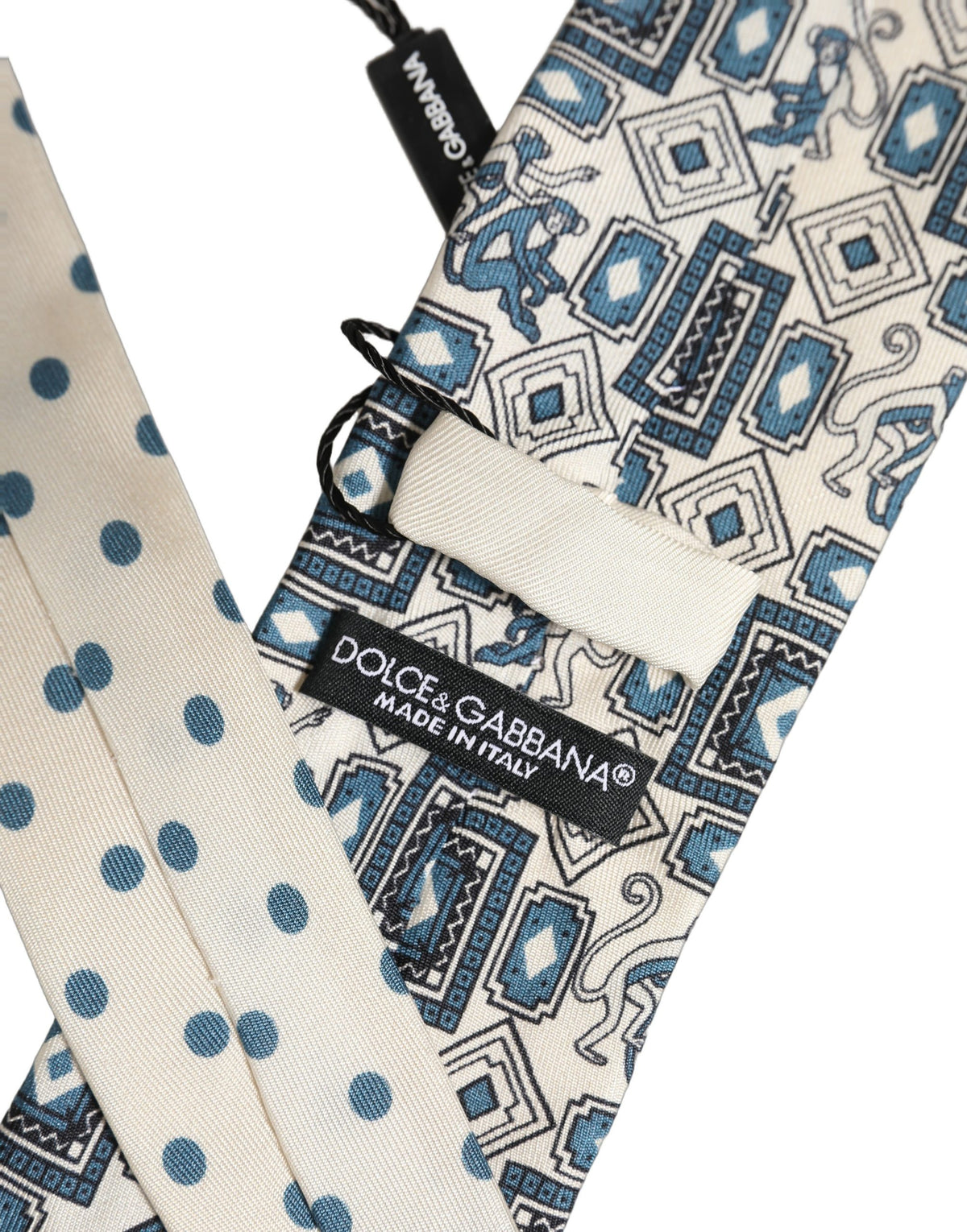 Dolce & Gabbana Men Off White Blue Geometric Adjustable Men'sd NeckMen's Men's Tie