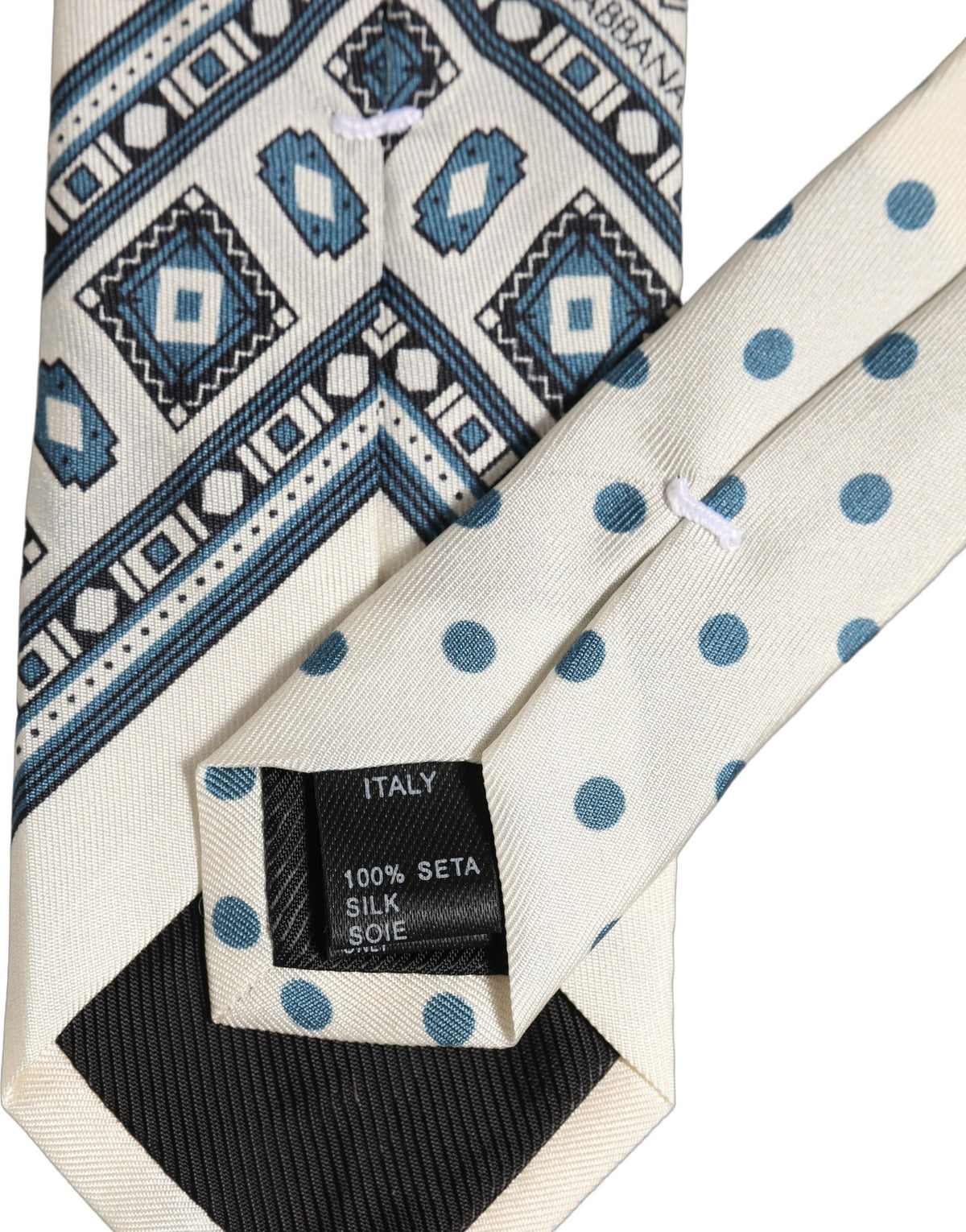 Dolce & Gabbana Men Off White Blue Geometric Adjustable Men'sd NeckMen's Men's Tie
