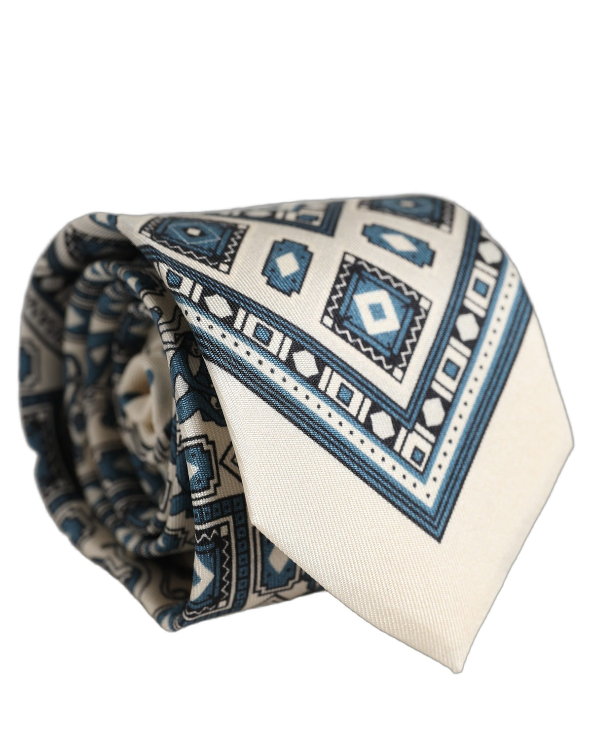 Dolce & Gabbana Men Off White Blue Geometric Adjustable Men'sd NeckMen's Men's Tie