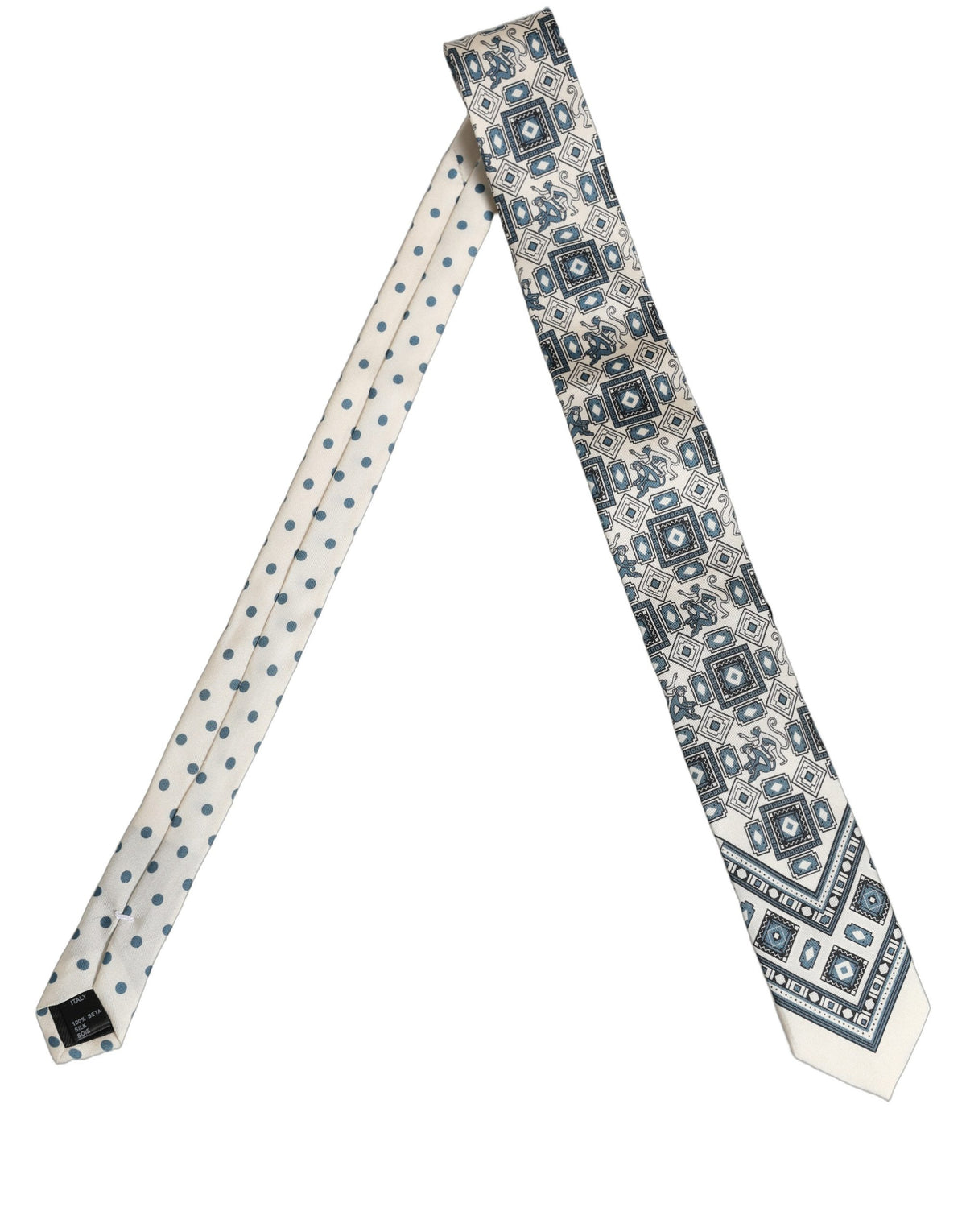 Dolce & Gabbana Men Off White Blue Geometric Adjustable Men'sd NeckMen's Men's Tie