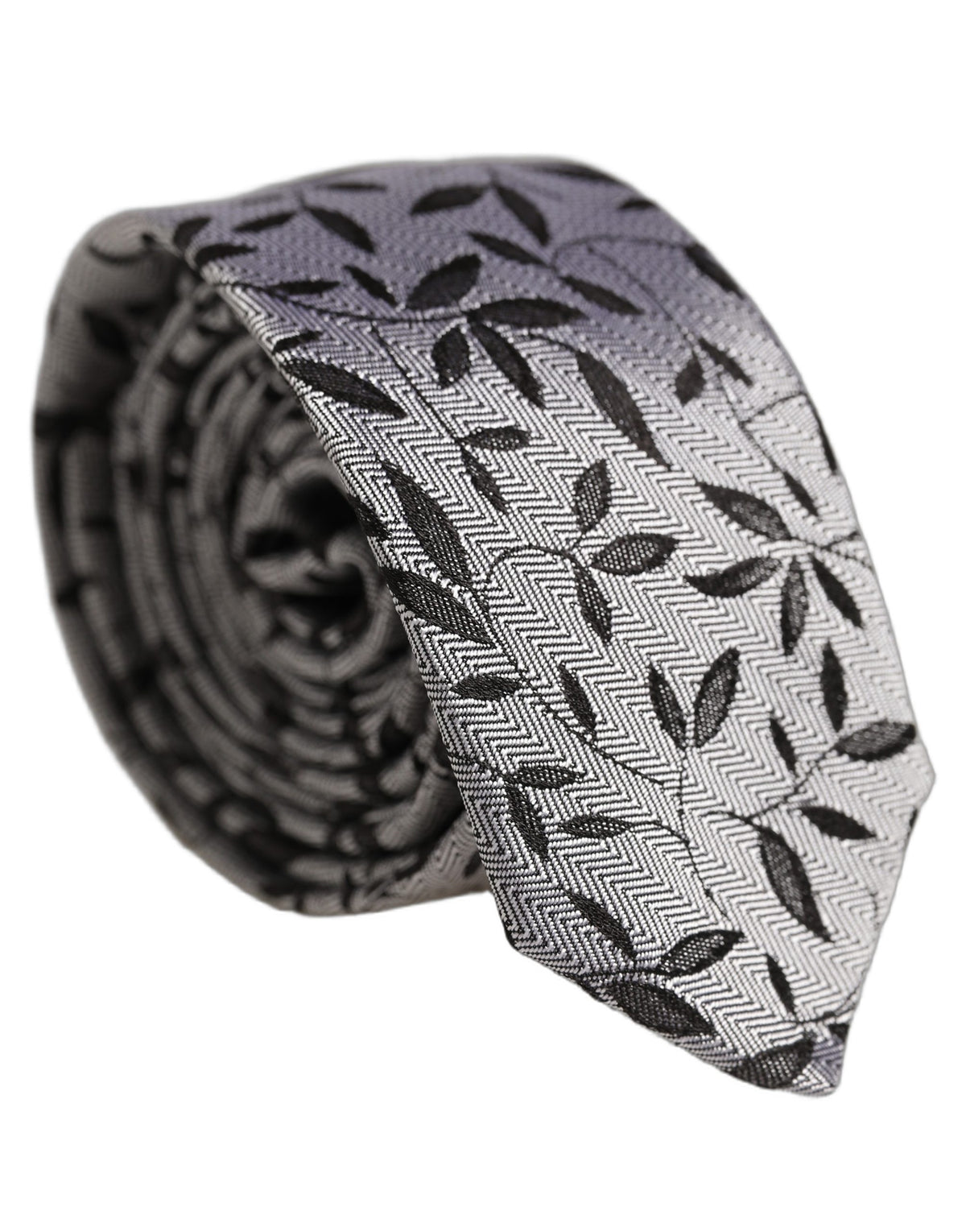 Dolce & Gabbana Men Gray Leaf Pattern Silk Adjustable Men'sd NeckMen's Men's Tie