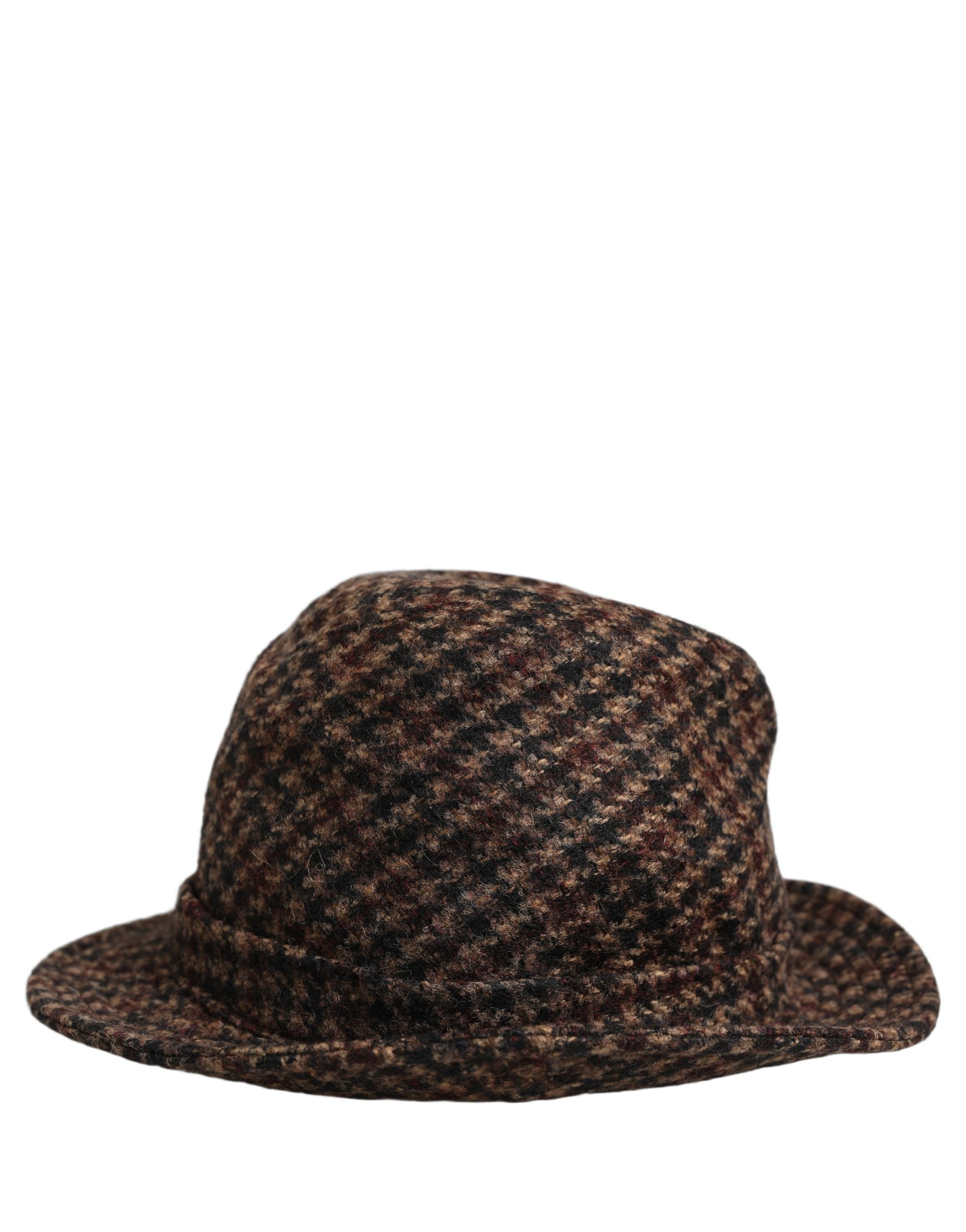 Dolce & Gabbana Brown Checkered Wool Tweed Fedora Capello Women's Hats
