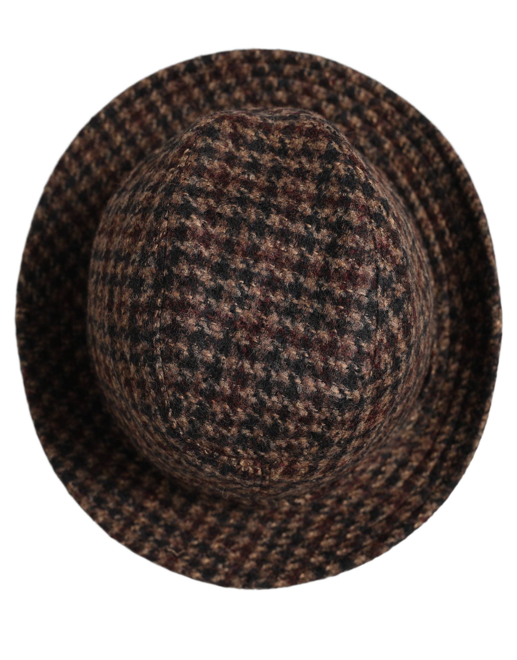 Dolce & Gabbana Brown Checkered Wool Tweed Fedora Capello Women's Hats