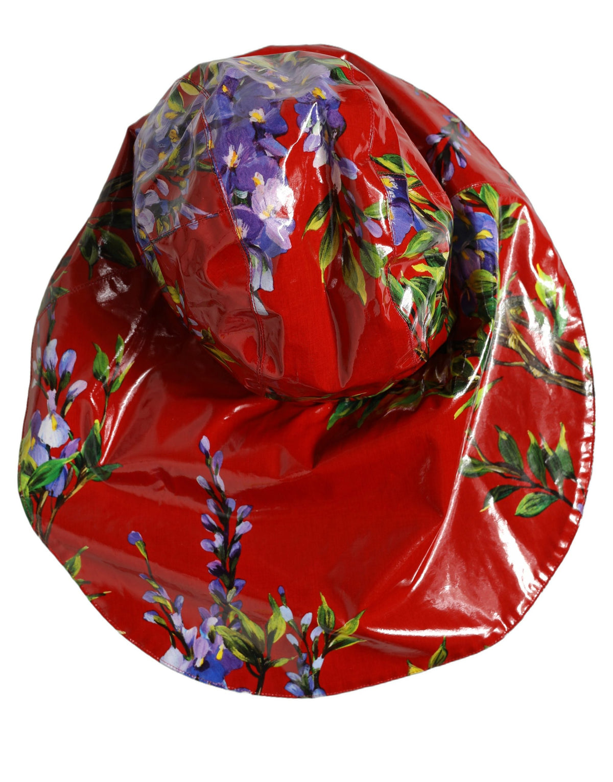 Dolce & Gabbana Glossy Red Floral Wide Brim Bucket Capello Women's Hat