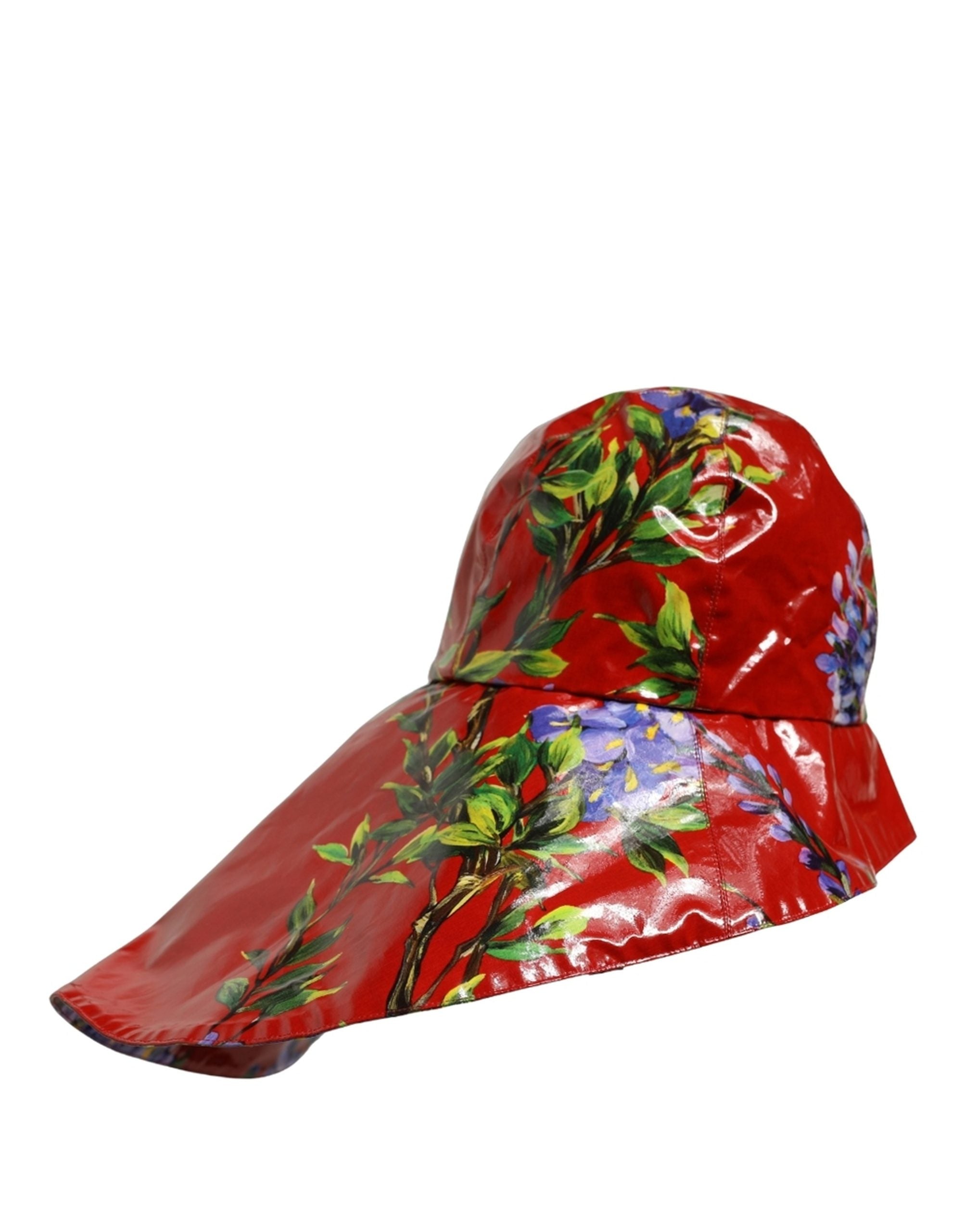 Dolce & Gabbana Glossy Red Floral Wide Brim Bucket Capello Women's Hat