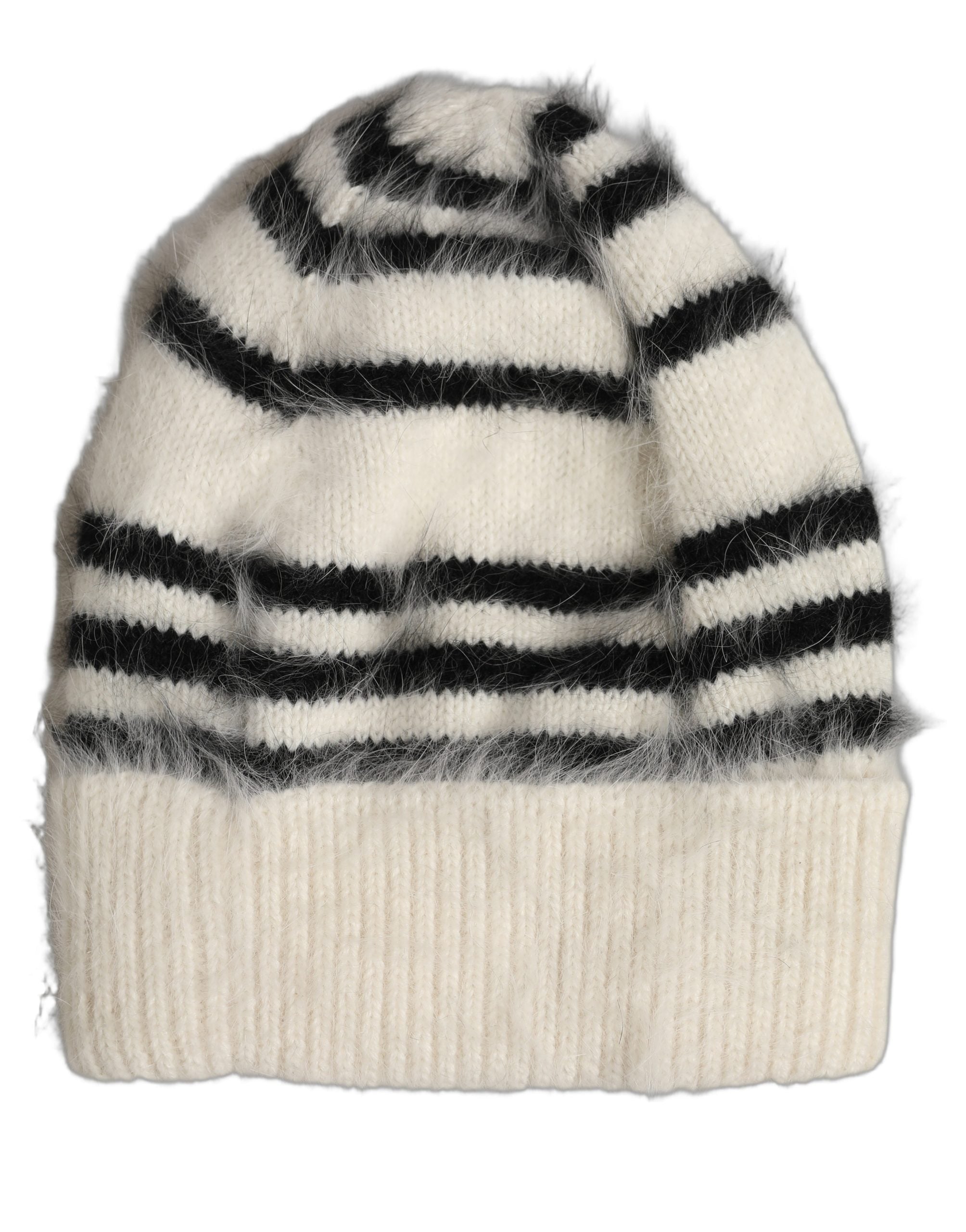 Dolce & Gabbana Black White Striped Angora Knitted Beanie One Size Women's Hat