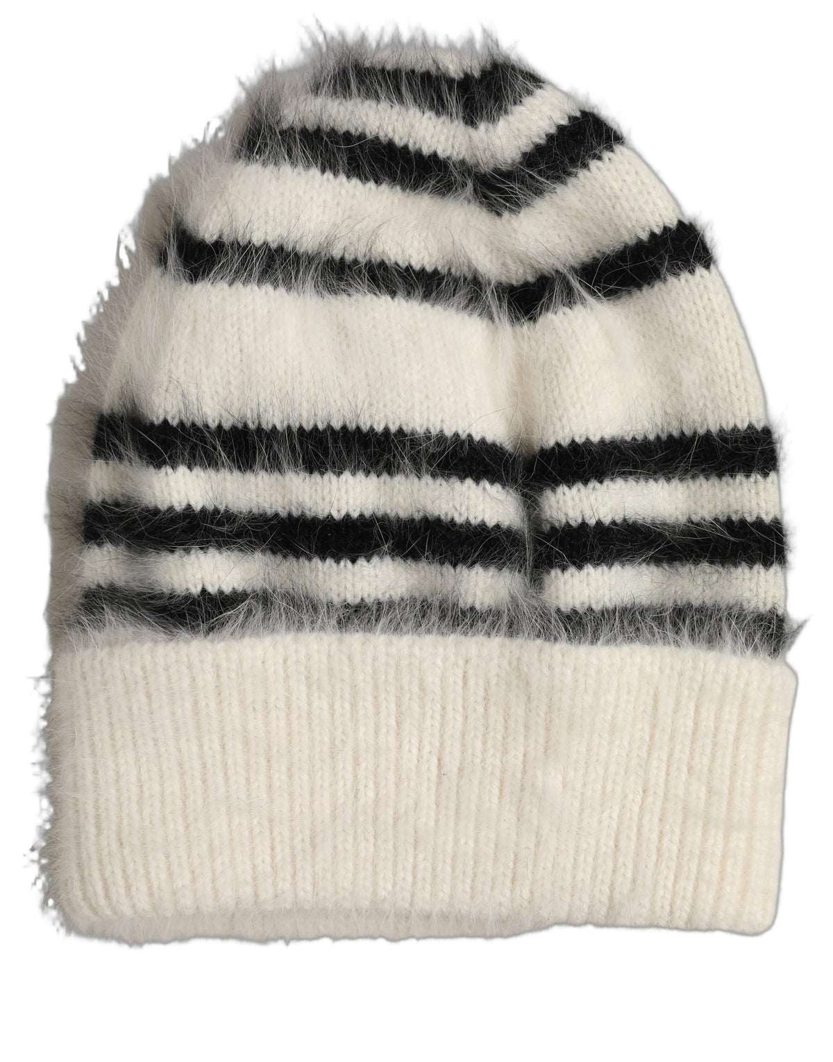 Dolce & Gabbana Black White Striped Angora Knitted Beanie One Size Women's Hat