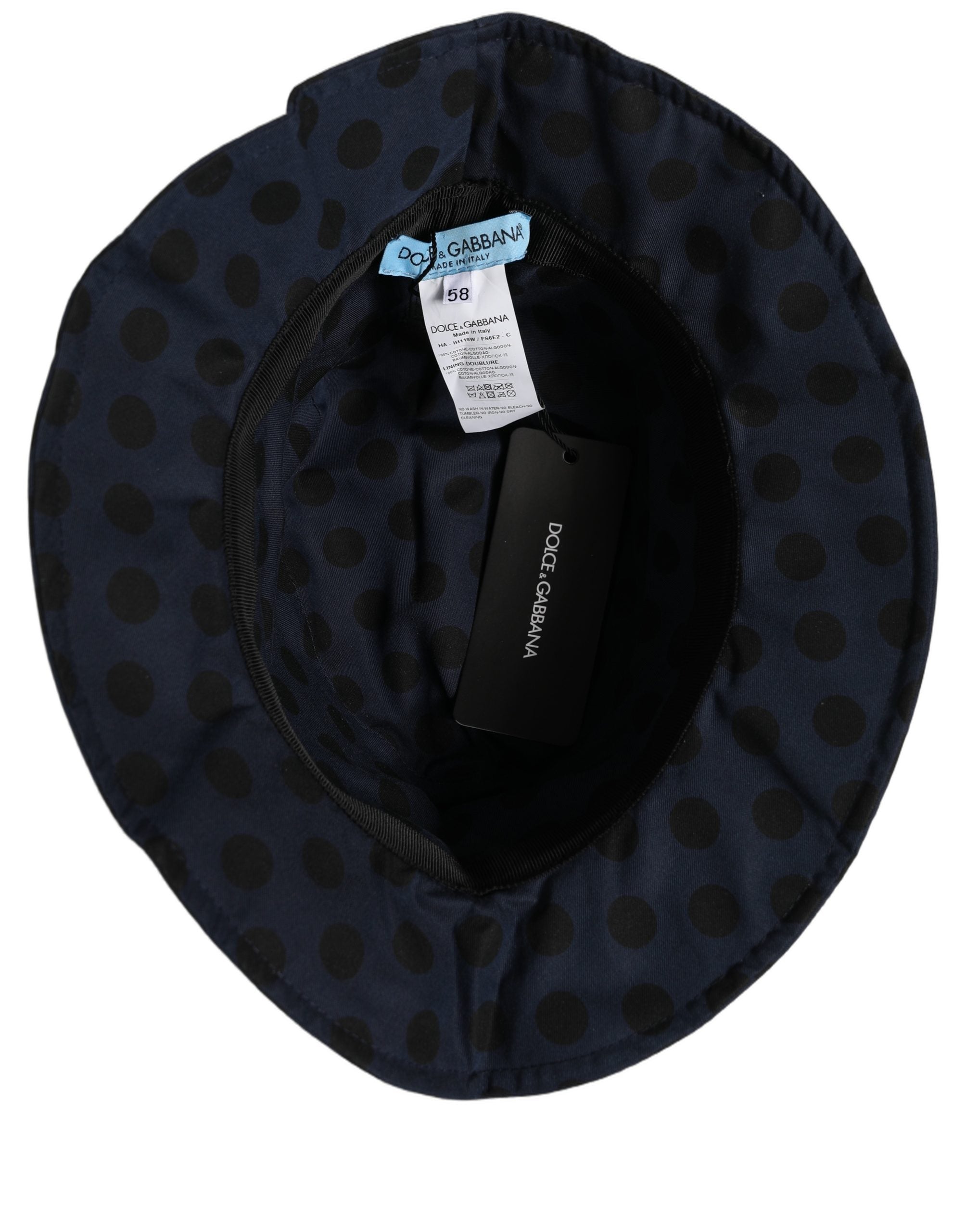 Dolce & Gabbana Blue Black Polka Dot Cotton Bucket Capello Women's Hat