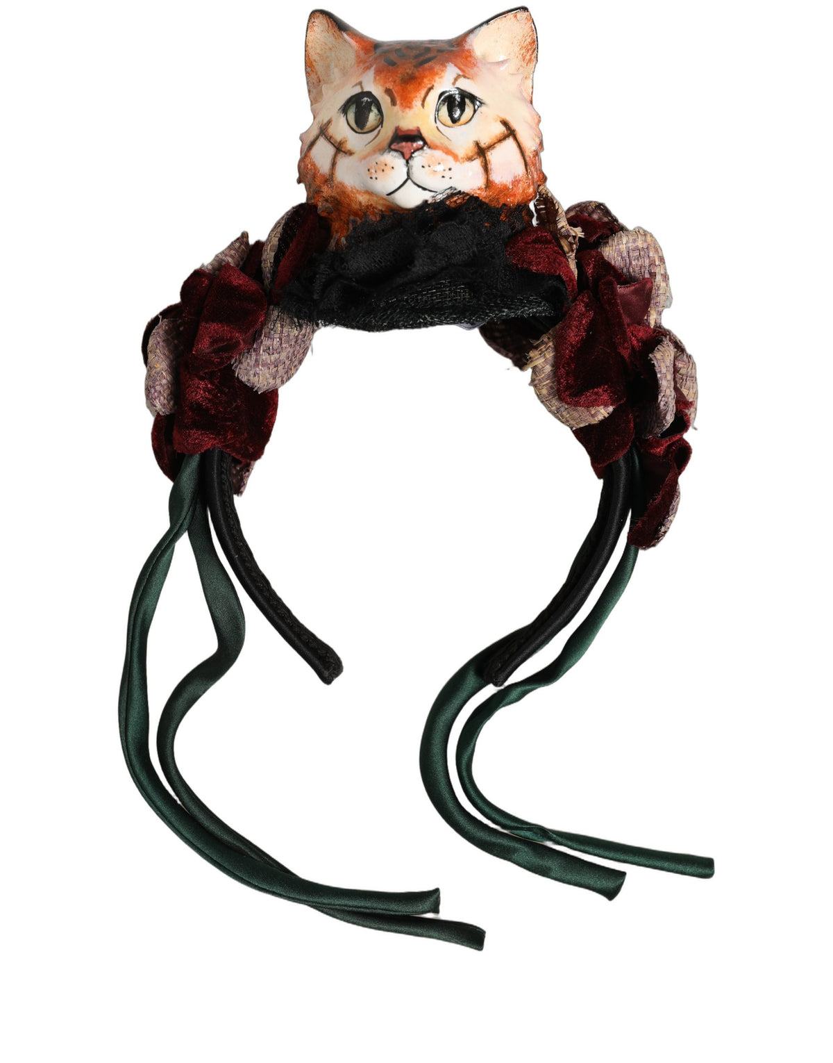 Dolce & Gabbana Multicolor Velvet Bengal Cat Silk Headwear Women's Headband