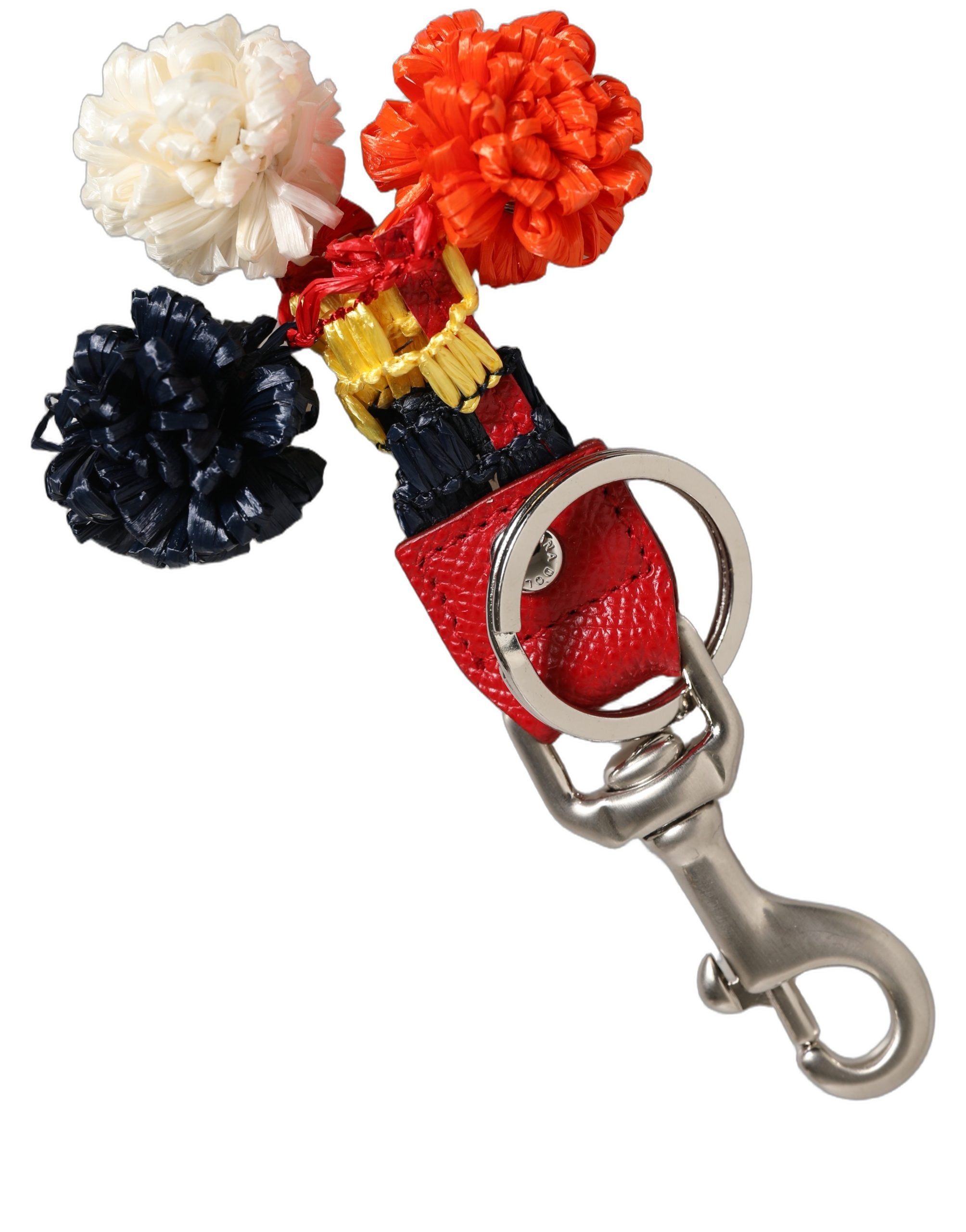 Dolce & Gabbana Raffia Leather Clasp Finder Chain Keyring Women's Multicolor